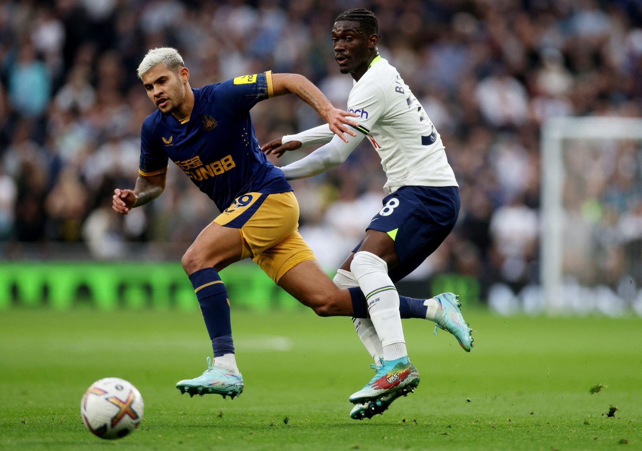 Tottenham Hotspur's Yves Bissouma in action with Newcastle United's Bruno Guimaraes 