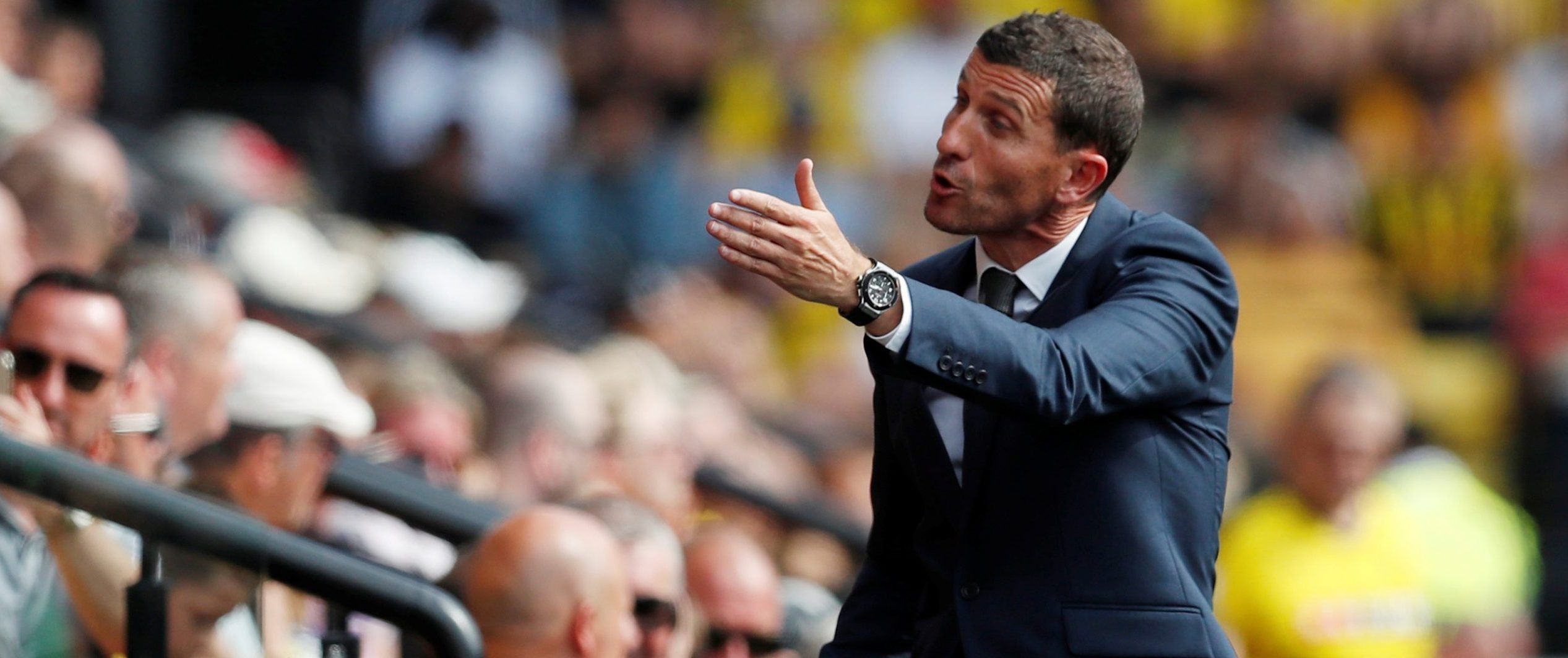 Soccer Football - Premier League - Watford v West Ham United - Vicarage Road, Watford, Britain - August 24, 2019  Watford manager Javi Gracia reacts        REUTERS/Russell Cheyne  EDITORIAL USE ONLY. No use with unauthorized audio, video, data, fixture lists, club/league logos or 