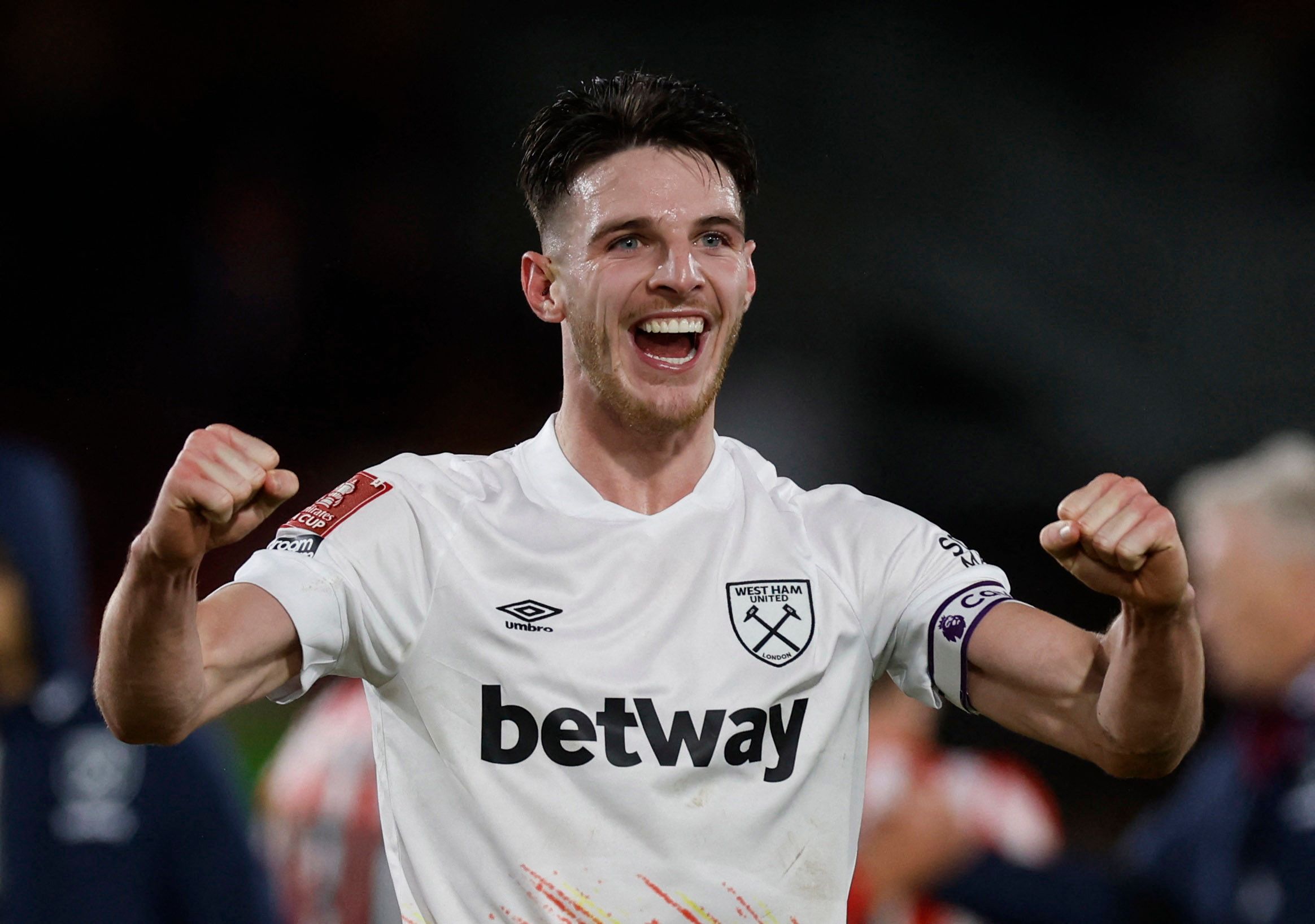 Soccer Football - FA Cup Third Round - Brentford v West Ham United - Brentford Community Stadium, London, Britain - January 7, 2023  West Ham United's Declan Rice celebrates after the match Action Images via Reuters/Andrew Couldridge