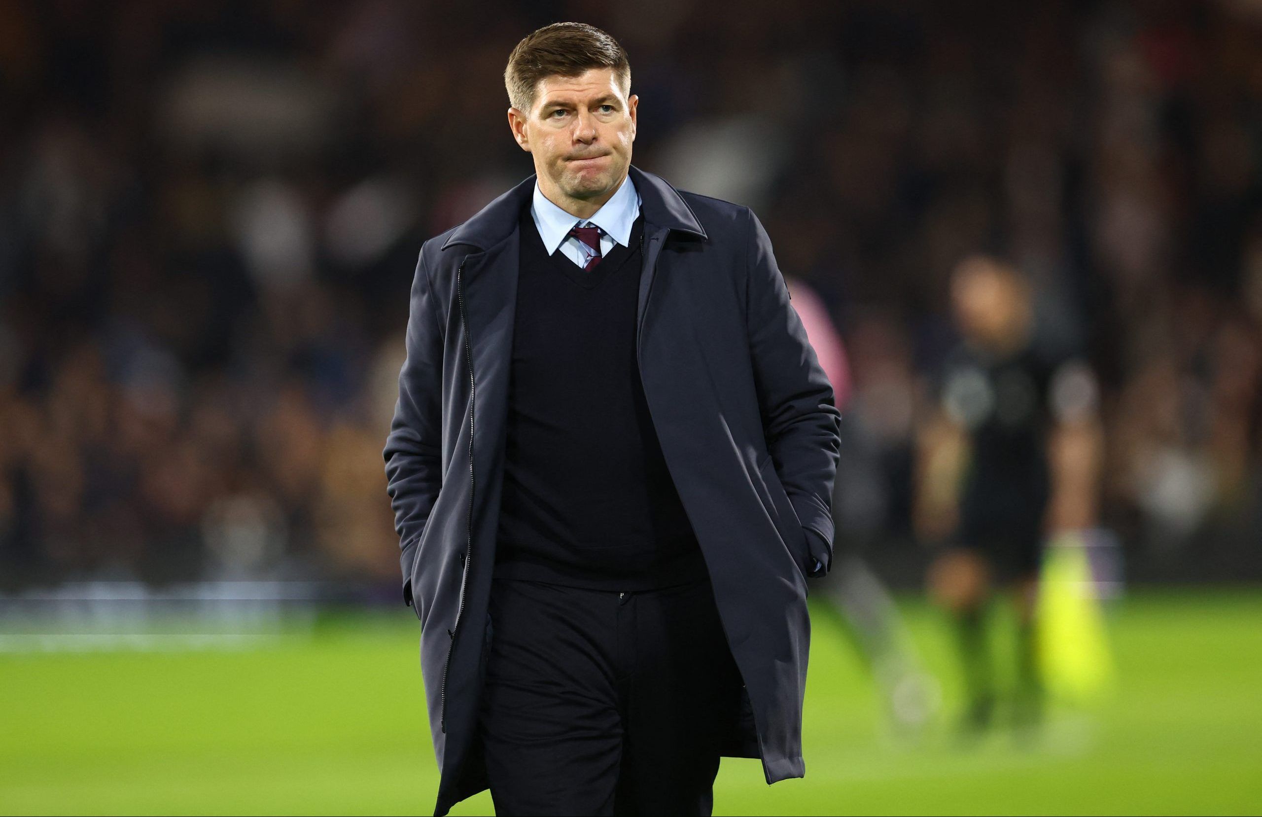 Soccer Football - Premier League - Fulham v Aston Villa - Craven Cottage, London, Britain - October 20, 2022 Aston Villa manager Steven Gerrard looks dejected after the match REUTERS/David Klein EDITORIAL USE ONLY. No use with unauthorized audio, video, data, fixture lists, club/league logos or 'live' services. Online in-match use limited to 75 images, no video emulation. No use in betting, games or single club /league/player publications.  Please contact your account representative for further 