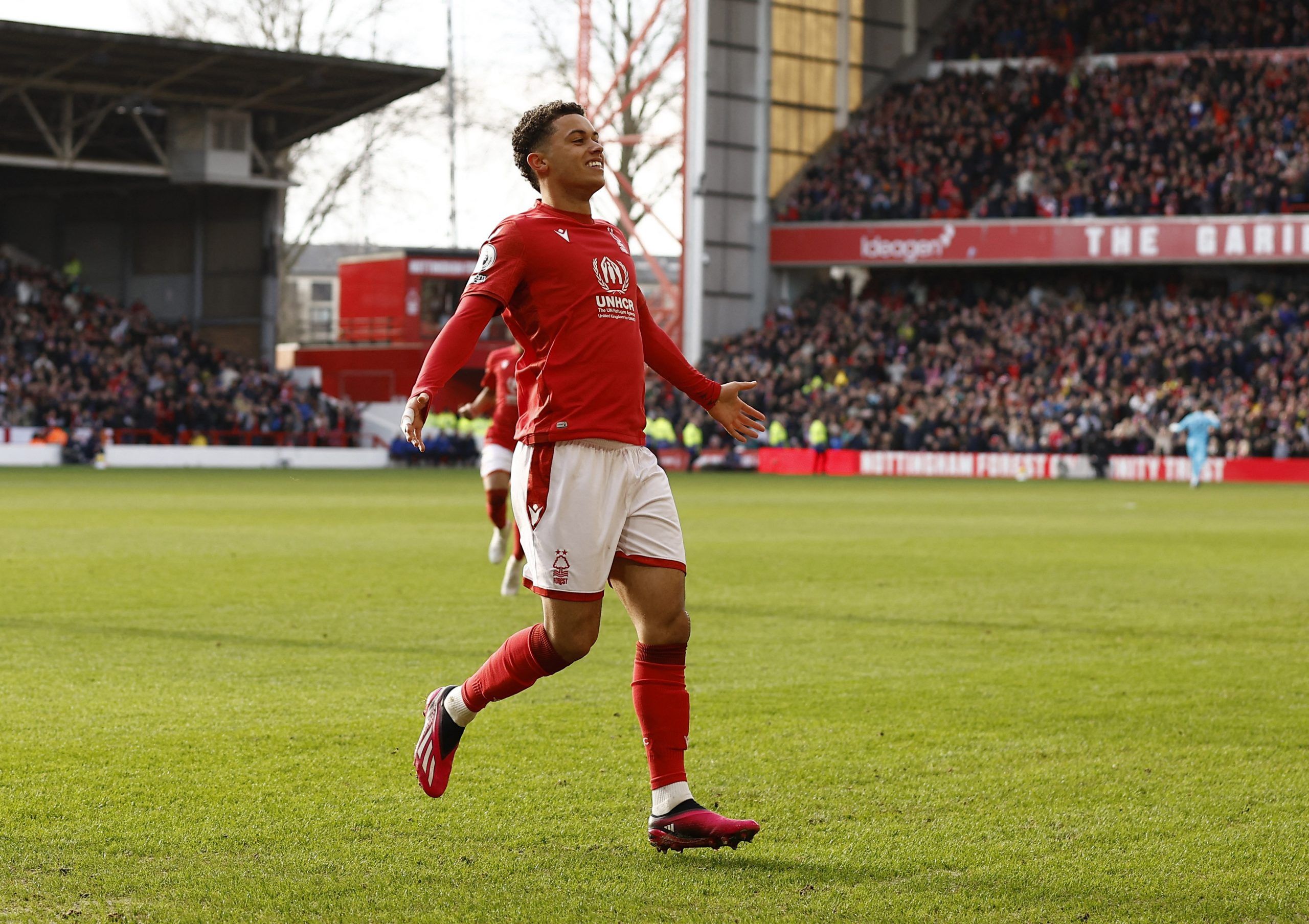 Soccer Football - Premier League - Nottingham Forest v Leeds United - The City Ground, Nottingham, Britain - February 5, 2023 Nottingham Forest's Brennan Johnson celebrates scoring their first goal Action Images via Reuters/Jason Cairnduff EDITORIAL USE ONLY. No use with unauthorized audio, video, data, fixture lists, club/league logos or 'live' services. Online in-match use limited to 75 images, no video emulation. No use in betting, games or single club /league/player publications.  Please con