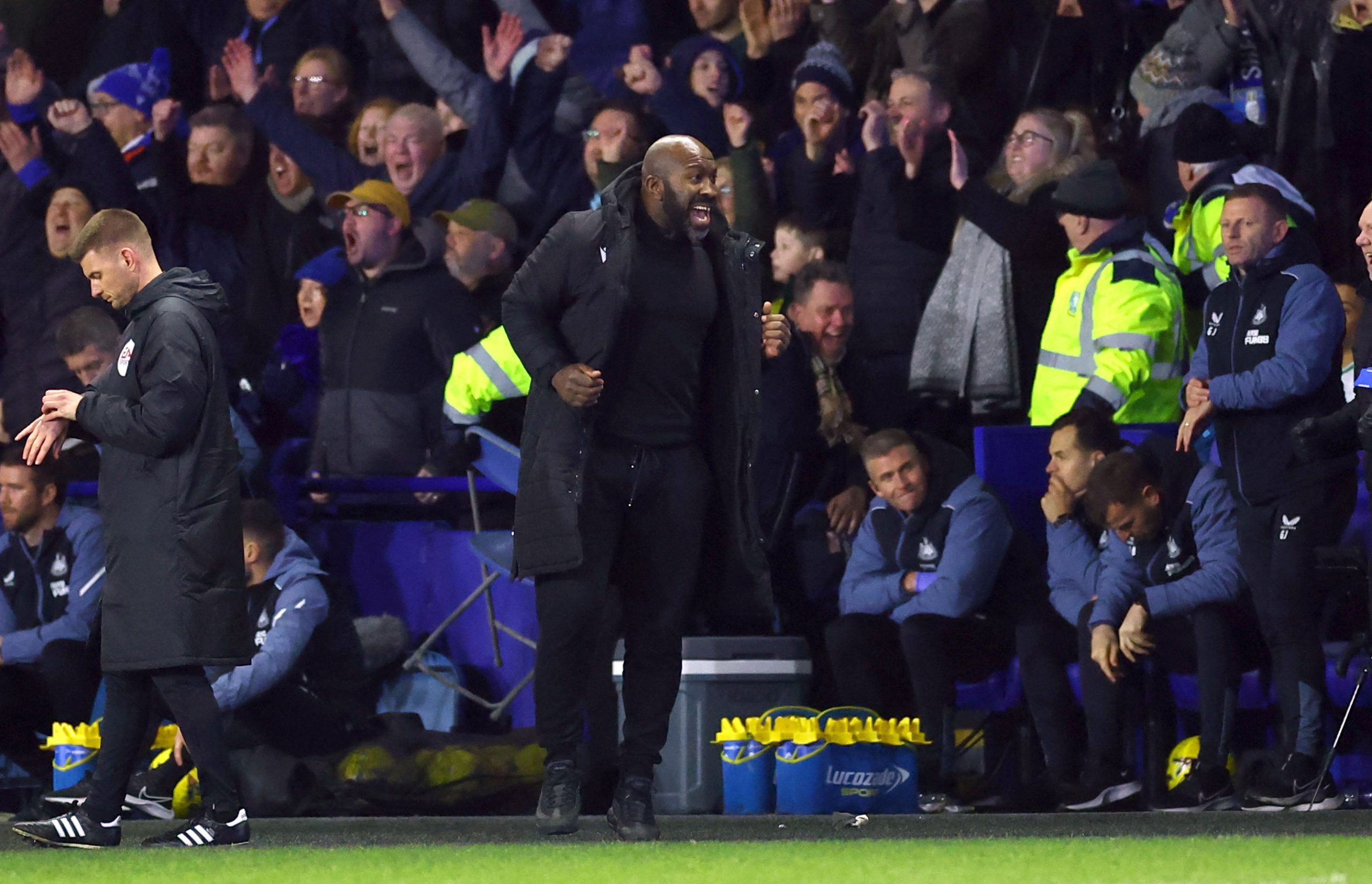 Soccer Football - FA Cup Third Round - Sheffield Wednesday v Newcastle United - Hillsborough Stadium, Sheffield, Britain - January 7, 2023 Sheffield Wednesday manager Darren Moore celebrates at the end of the match REUTERS/Carl Recine