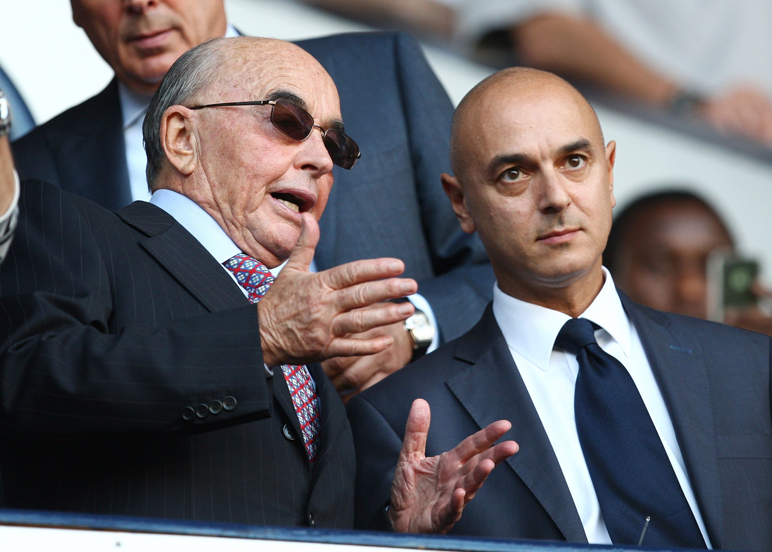 Football - Tottenham Hotspur v Arsenal Barclays Premier League  - White Hart Lane - 2/10/11 
ENIC International Limited Owner Joe Lewis (L) and Tottenham Chairman Daniel Levy in the stands 
Mandatory Credit: Action Images / Paul Childs 
Livepic 
EDITORIAL USE ONLY. No use with unauthorized audio, video, data, fixture lists, club/league logos or 