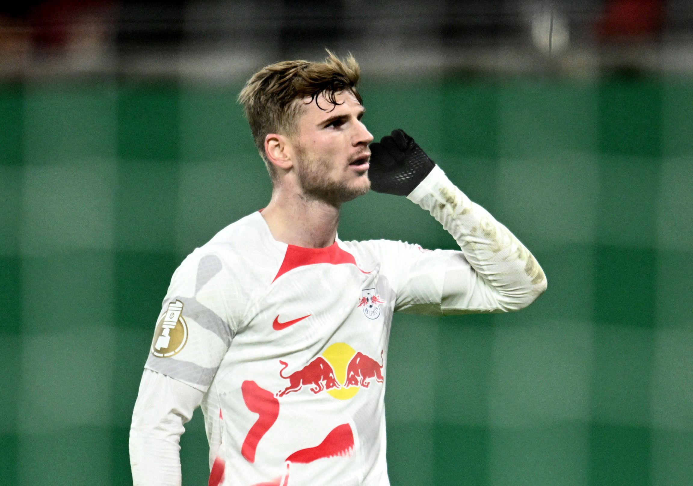 Soccer Football - DFB Cup - Round of 16 - RB Leipzig v TSG 1899 Hoffenheim - Red Bull Arena, Leipzig, Germany - February 1, 2023 RB Leipzig's Timo Werner celebrates scoring their third goal REUTERS/Annegret Hilse DFB REGULATIONS PROHIBIT ANY USE OF PHOTOGRAPHS AS IMAGE SEQUENCES AND/OR QUASI-VIDEO.