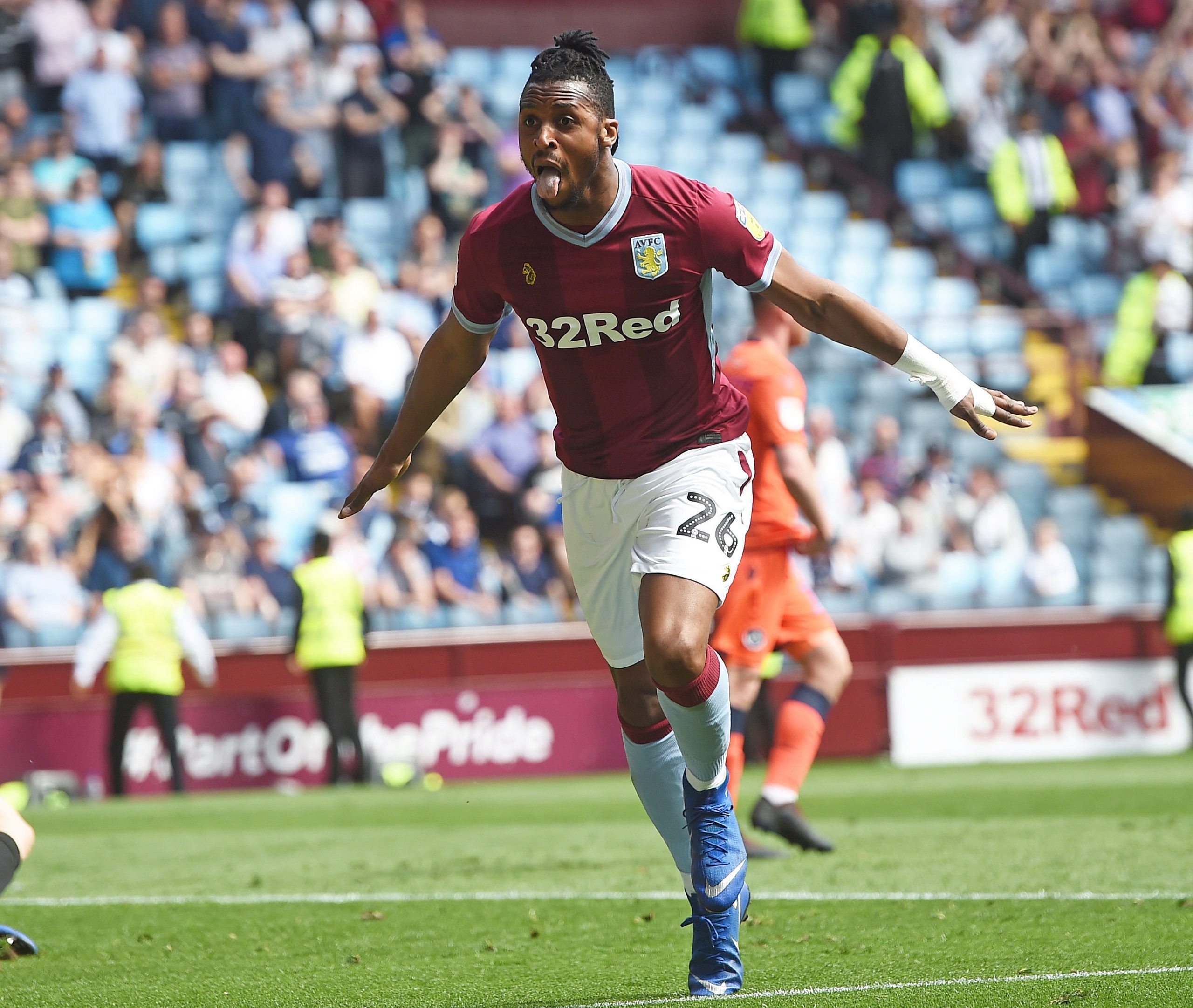 Soccer Football - Championship - Aston Villa v Millwall - Villa Park, Birmingham, Britain - April 22, 2019   Aston Villa's Jonathan Kodjia celebrates scoring their first goal    Action Images/Alan Walter    EDITORIAL USE ONLY. No use with unauthorized audio, video, data, fixture lists, club/league logos or 