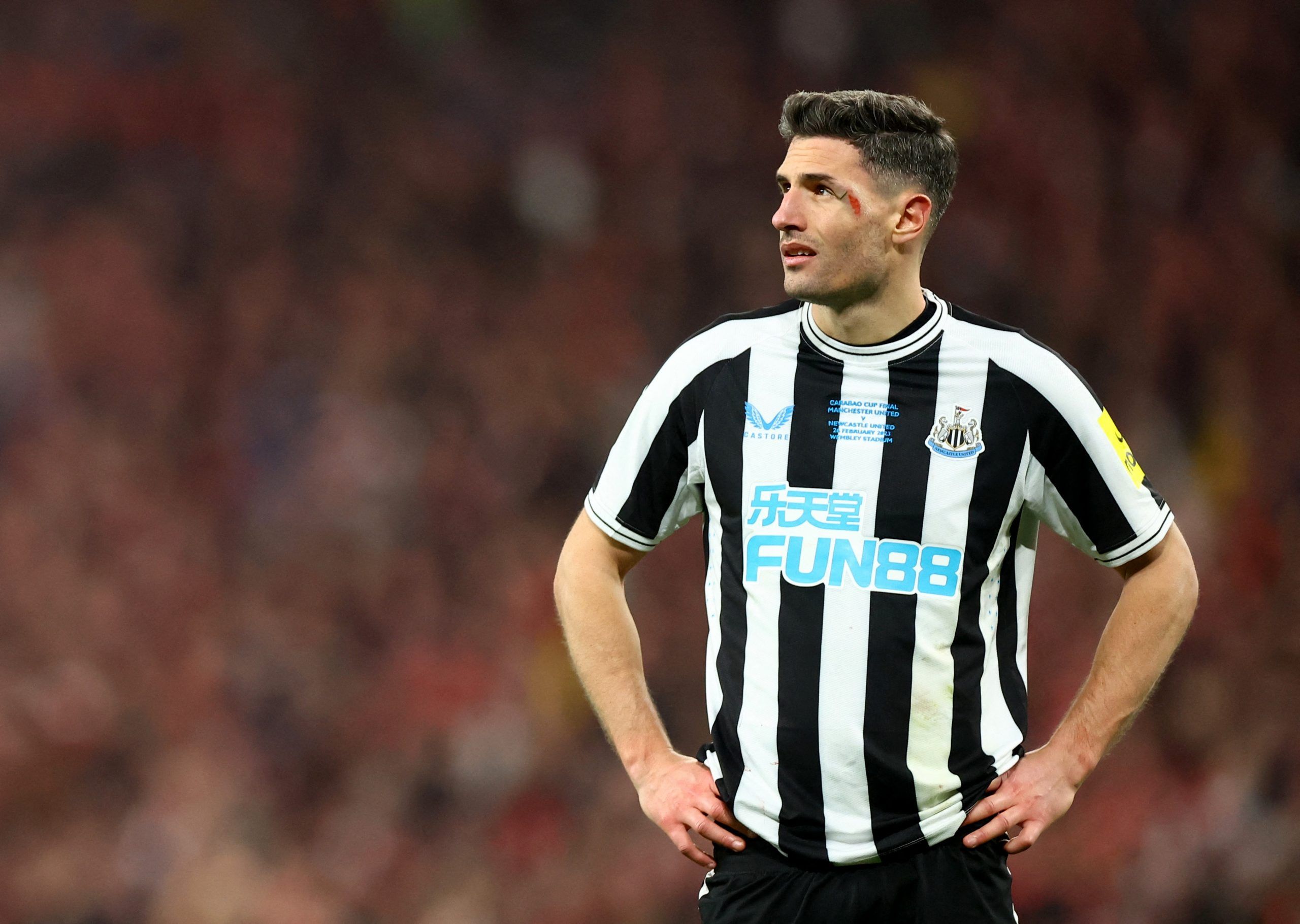 Soccer Football - Carabao Cup - Final - Manchester United v Newcastle United - Wembley Stadium, London, Britain - February 26, 2023  Newcastle United's Fabian Schar looks dejected after the match REUTERS/Hannah Mckay EDITORIAL USE ONLY. No use with unauthorized audio, video, data, fixture lists, club/league logos or 'live' services. Online in-match use limited to 75 images, no video emulation. No use in betting, games or single club /league/player publications.  Please contact your account repre