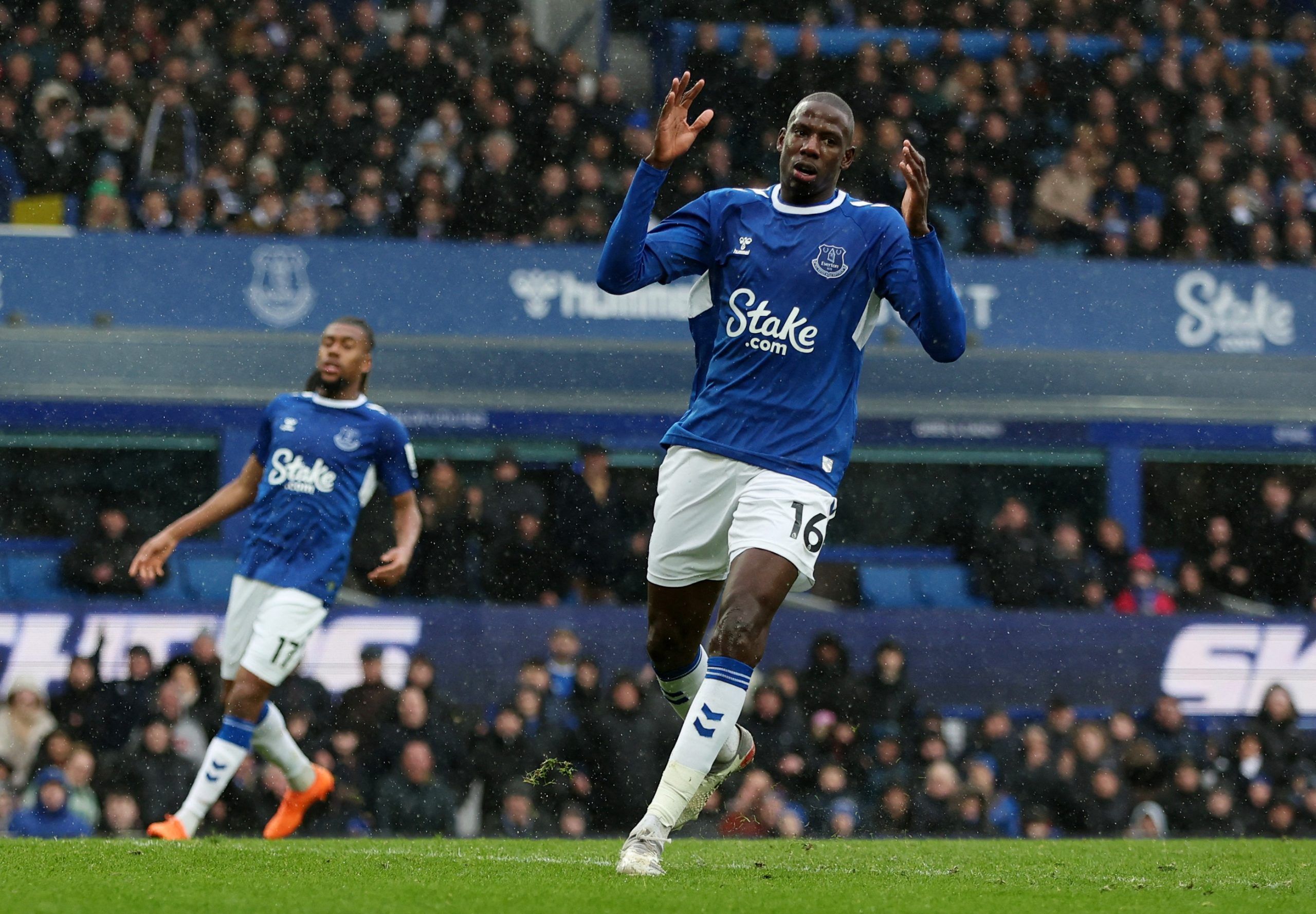 Soccer Football - Premier League - Everton v Brentford - Goodison Park, Liverpool, Britain - March 11, 2023 Everton's Abdoulaye Doucoure reacts REUTERS/Russell Cheyne EDITORIAL USE ONLY. No use with unauthorized audio, video, data, fixture lists, club/league logos or 'live' services. Online in-match use limited to 75 images, no video emulation. No use in betting, games or single club /league/player publications.  Please contact your account representative for further details.
