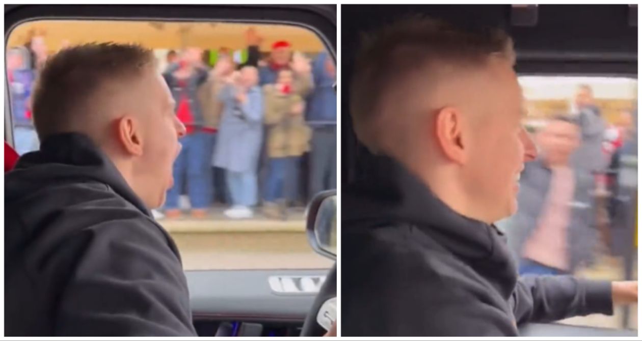 Oleksandr Zinchenko celebrates with Arsenal fans