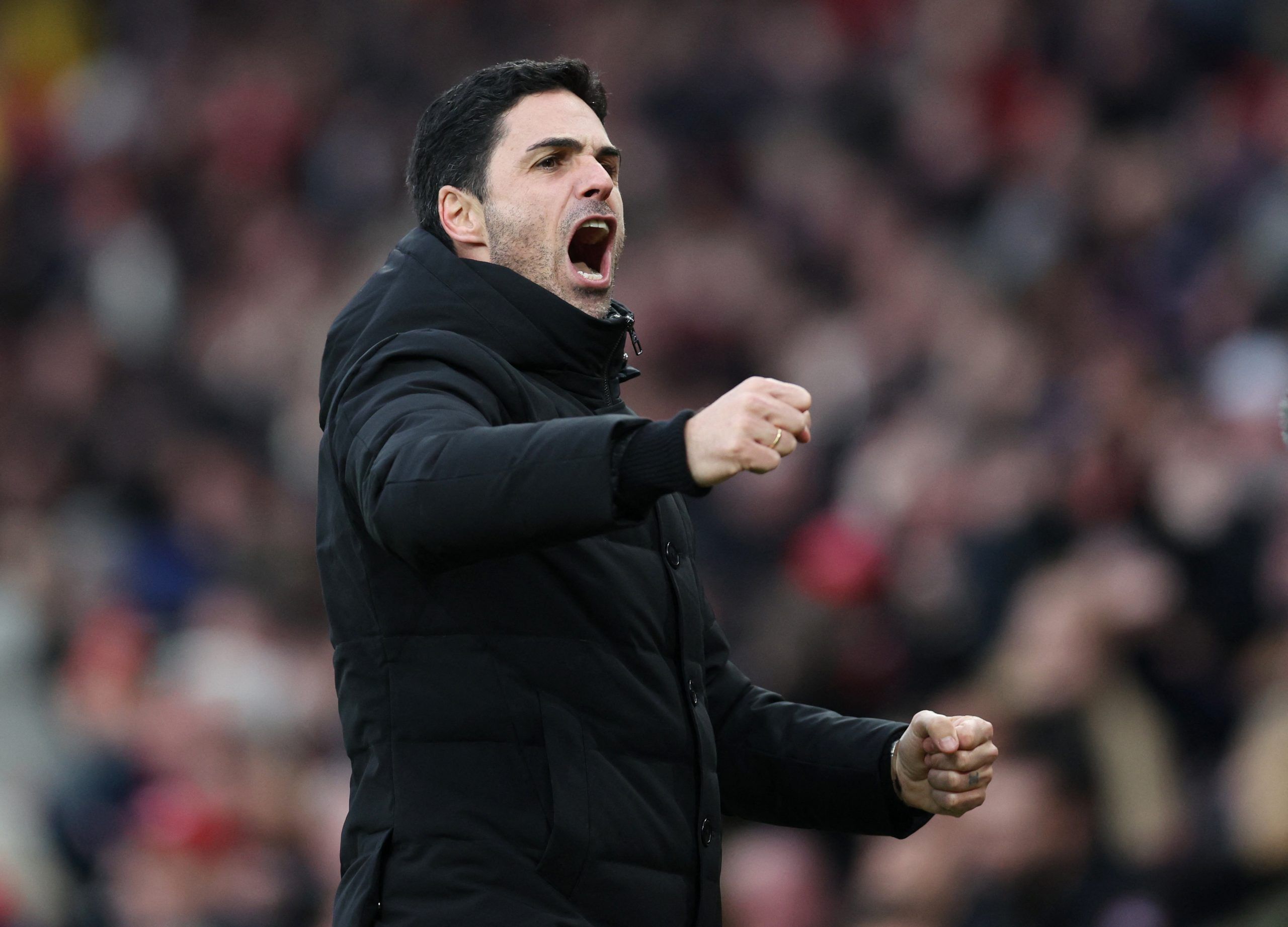 Soccer Football - Premier League - Arsenal v AFC Bournemouth - Emirates Stadium, London, Britain - March 4, 2023 Arsenal manager Mikel Arteta celebrates after the match REUTERS/David Klein EDITORIAL USE ONLY. No use with unauthorized audio, video, data, fixture lists, club/league logos or 'live' services. Online in-match use limited to 75 images, no video emulation. No use in betting, games or single club /league/player publications.  Please contact your account representative for further detail