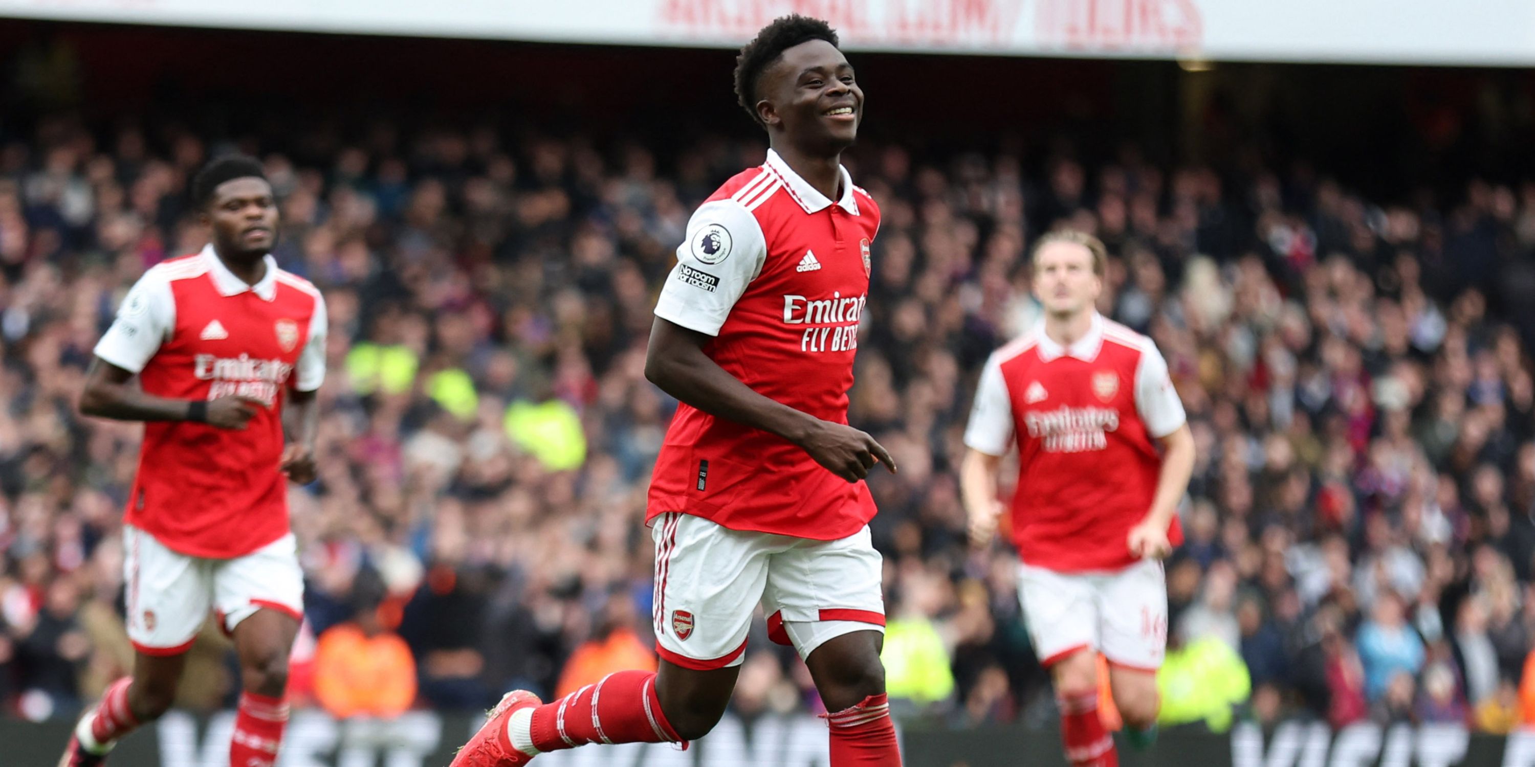 Bukayo Saka celebrates for Arsenal