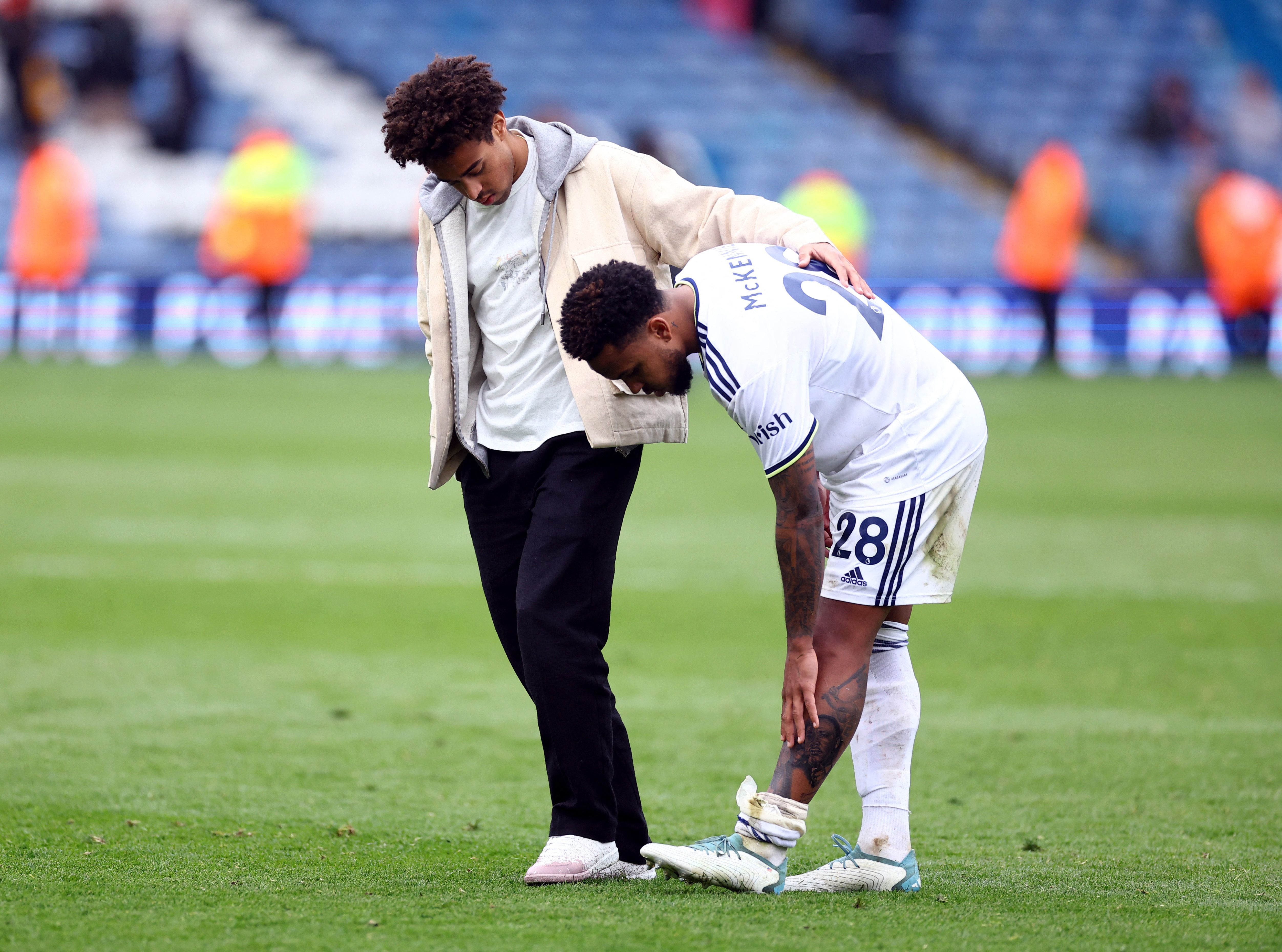 Leeds United's Weston McKennie and Tyler Adams looks dejected after the match