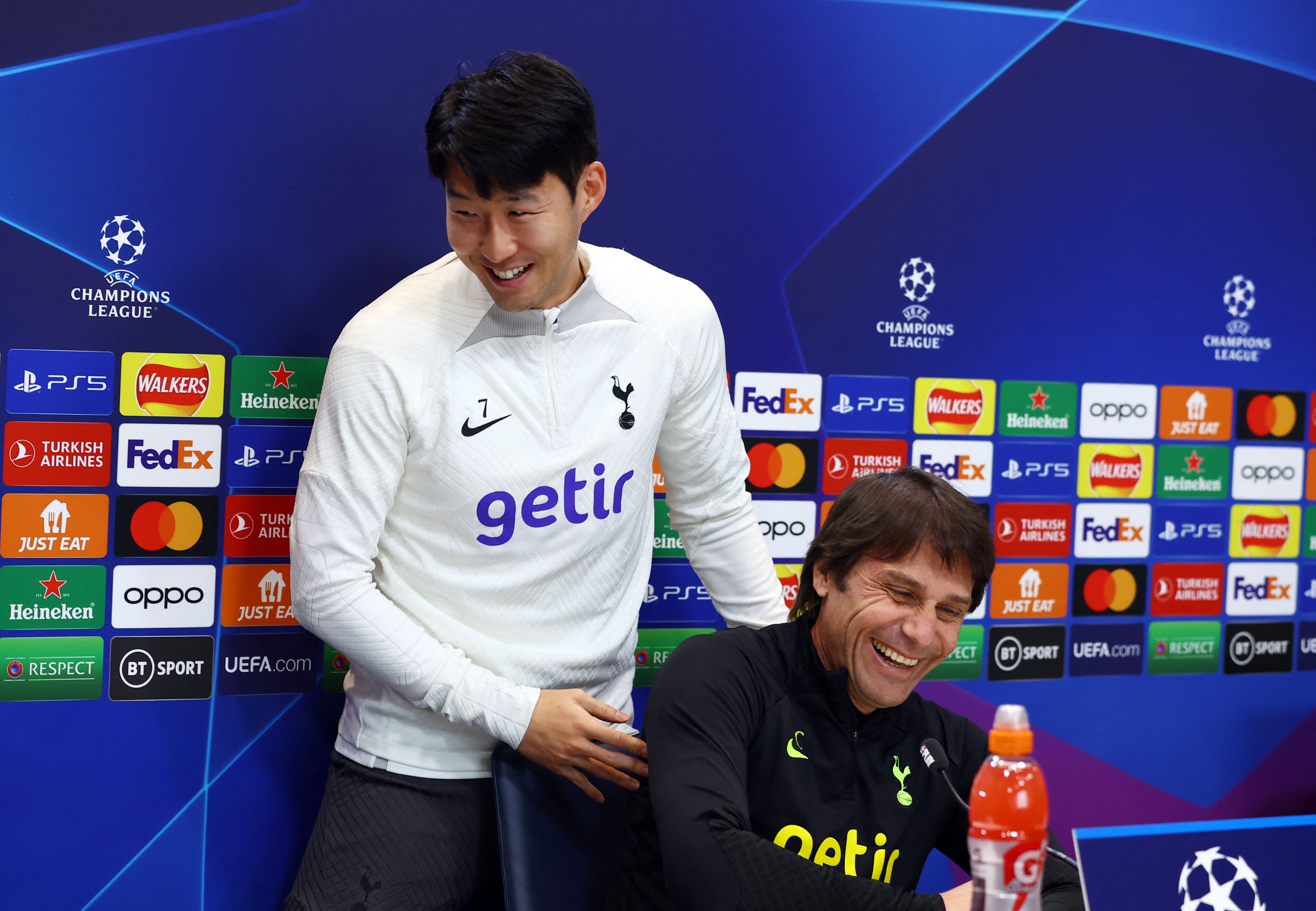 Tottenham Hotspur manager Antonio Conte and Son Heung-min during the press conference