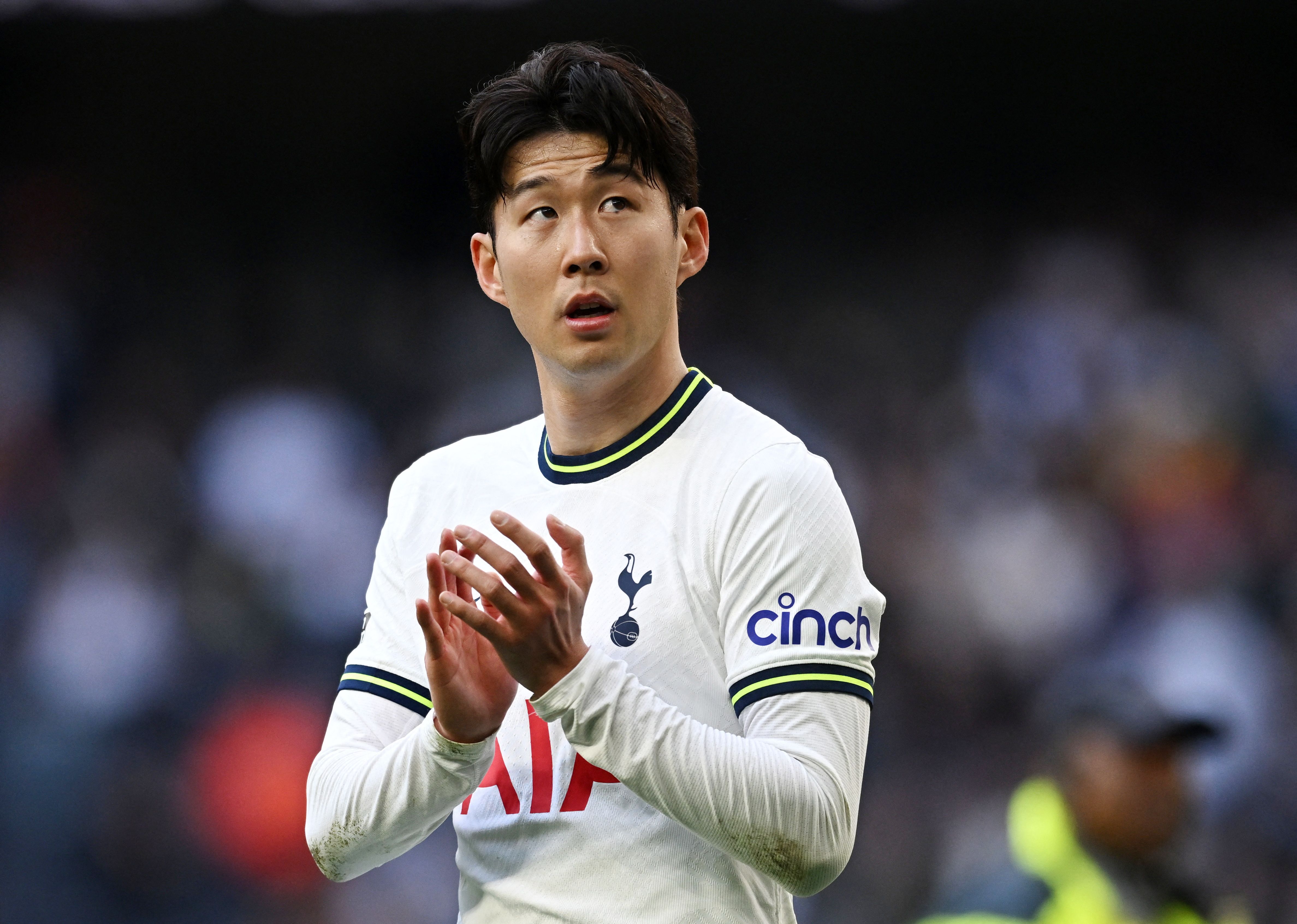 Tottenham Hotspur's Son Heung-min applauds fans after the match