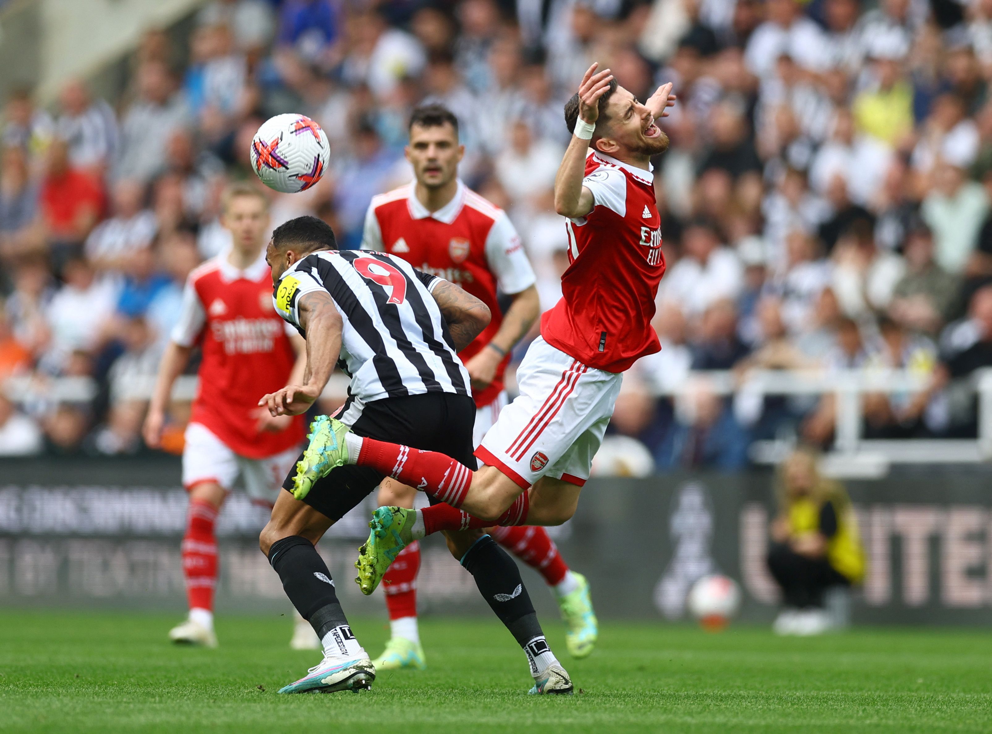 Arsenal's Jorginho in action with Newcastle United's Callum Wilson