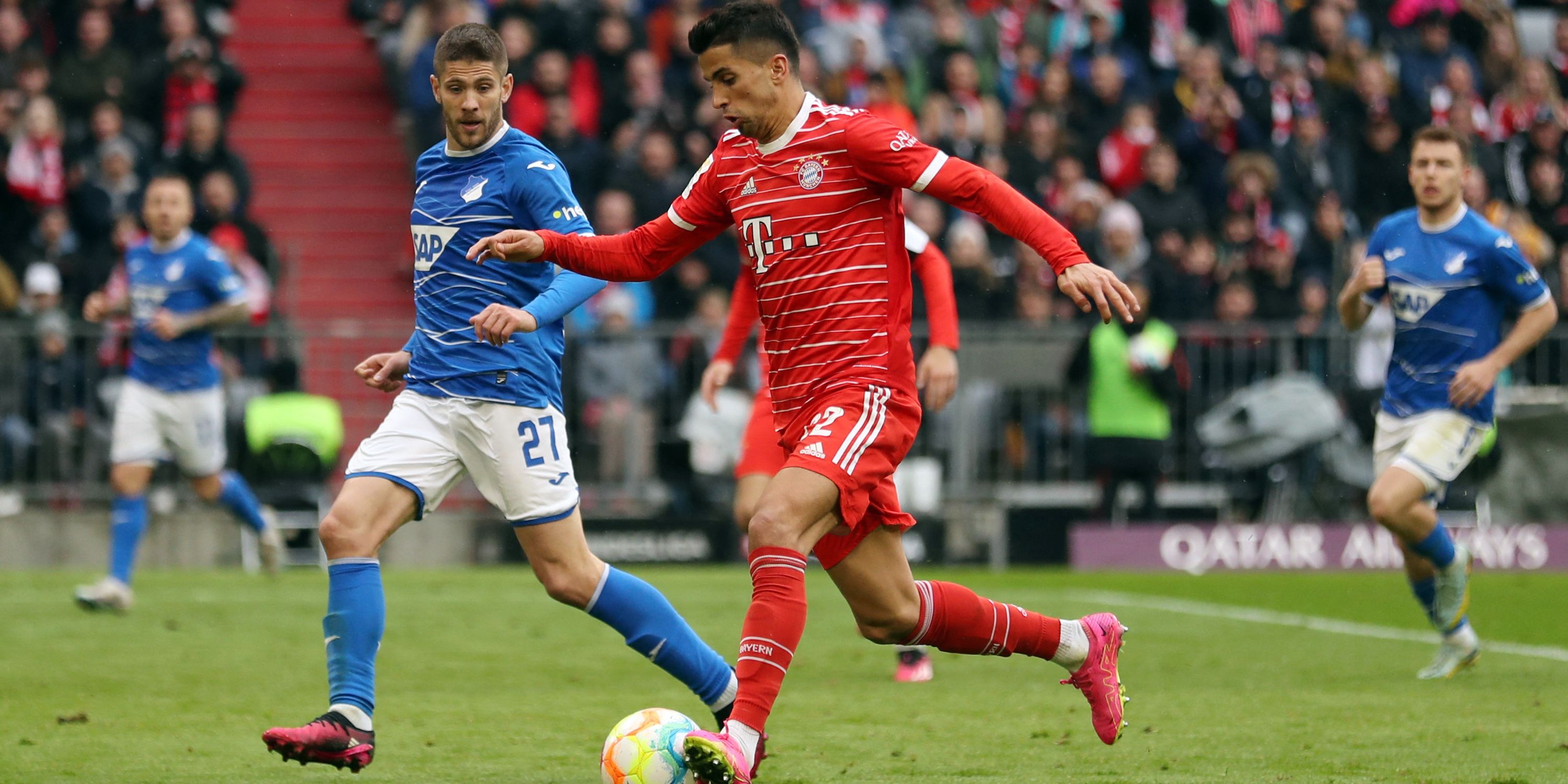 Bayern Munich's Joao Cancelo in action with TSG 1899 Hoffenheim's Andrej Kramaric