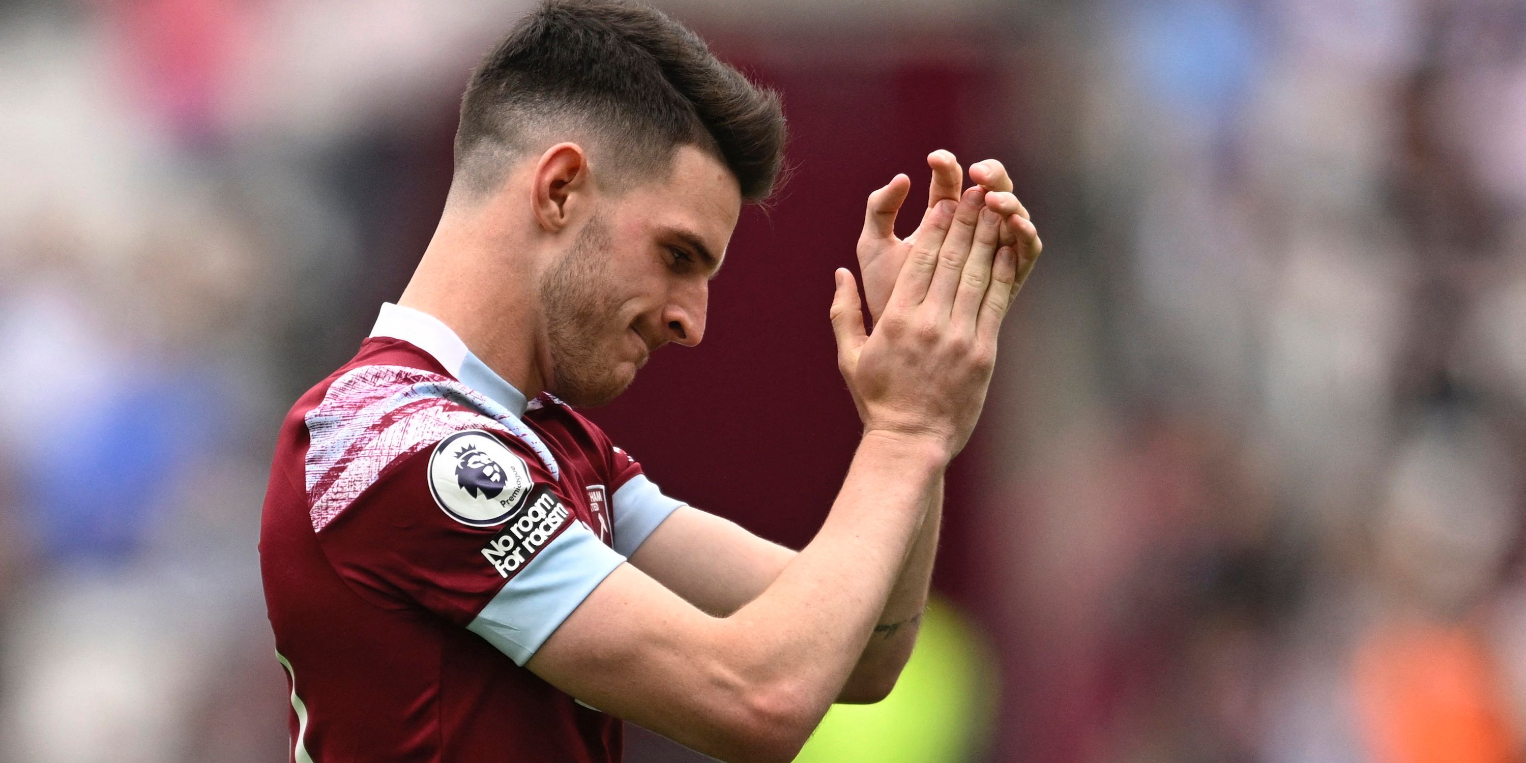West Ham United's Declan Rice applauds the fans during the lap of appreciation