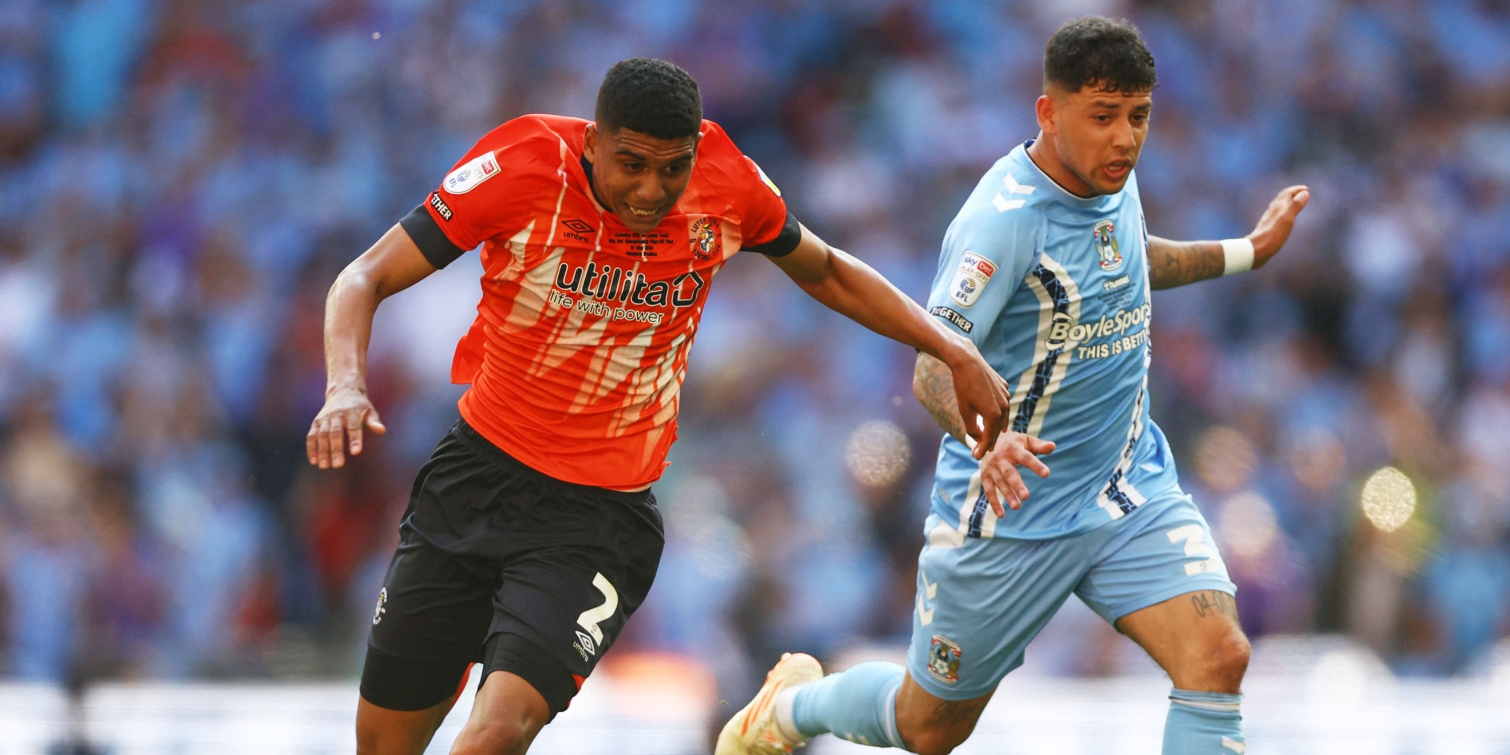 Cody Drameh against Coventry City for Luton Town