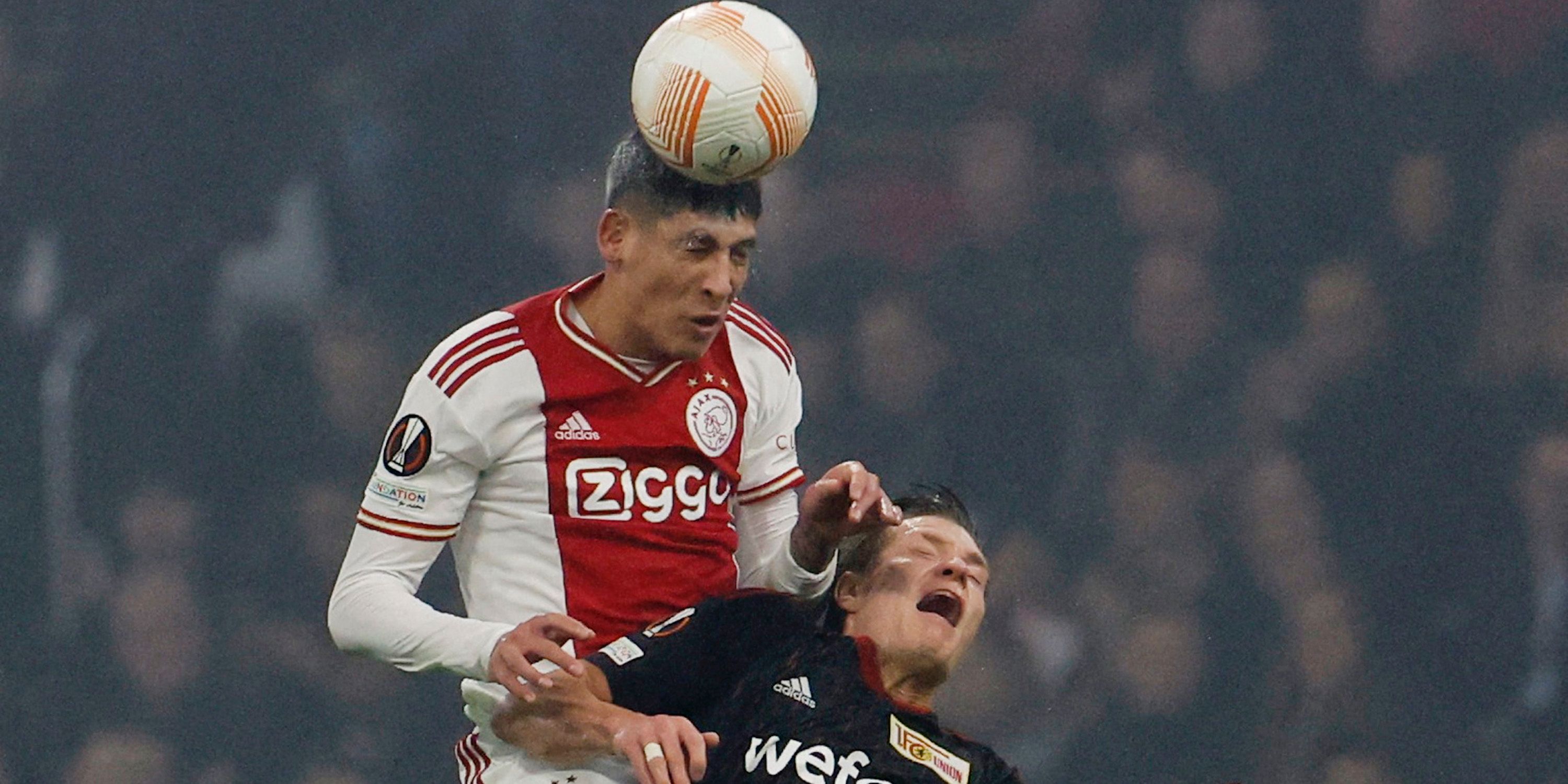 Ajax Amsterdam's Edson Alvarez in action with 1. FC Union Berlin's Kevin Behrens