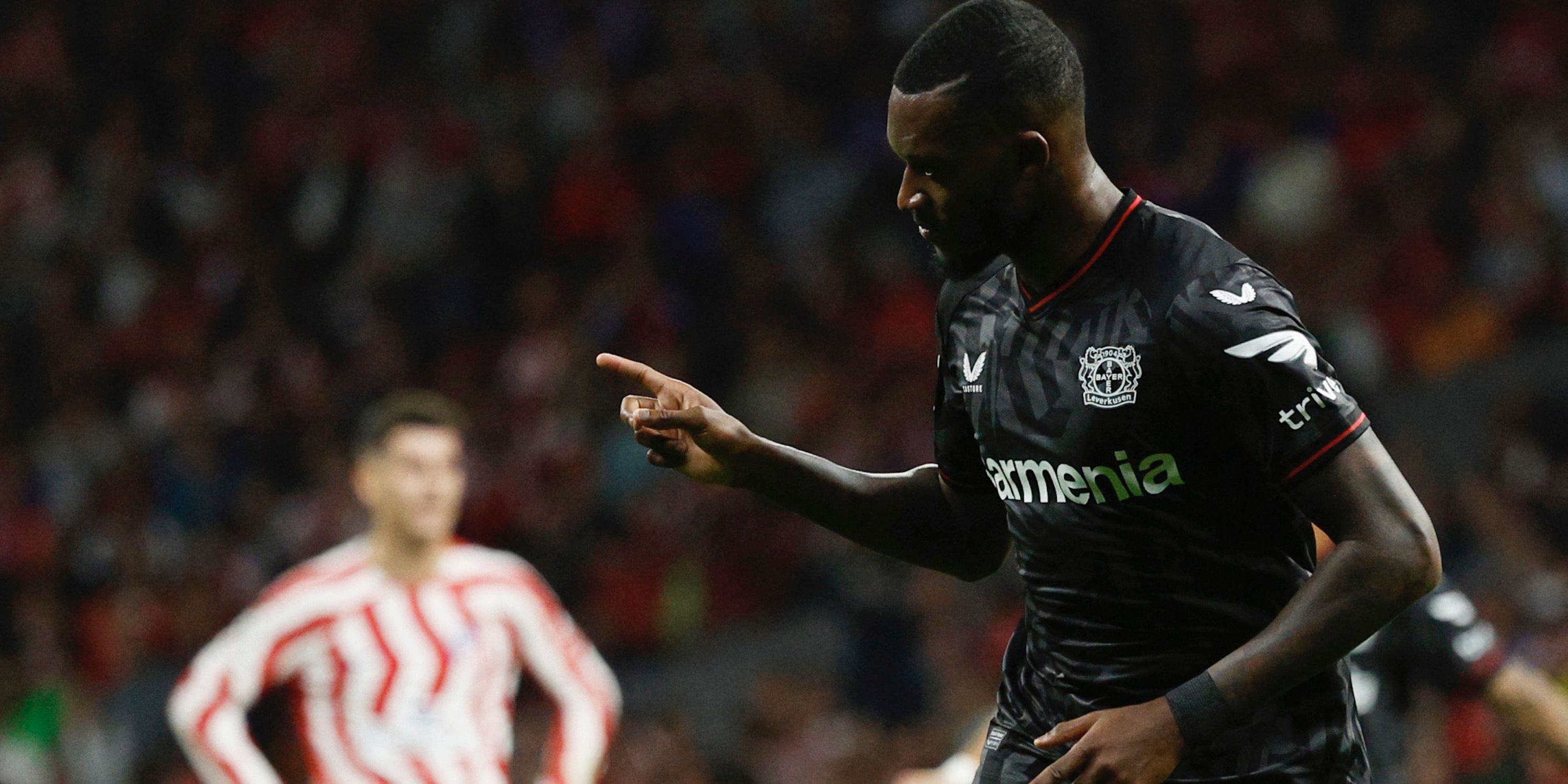 Bayer Leverkusen's Callum Hudson-Odoi celebrates scoring their second goal