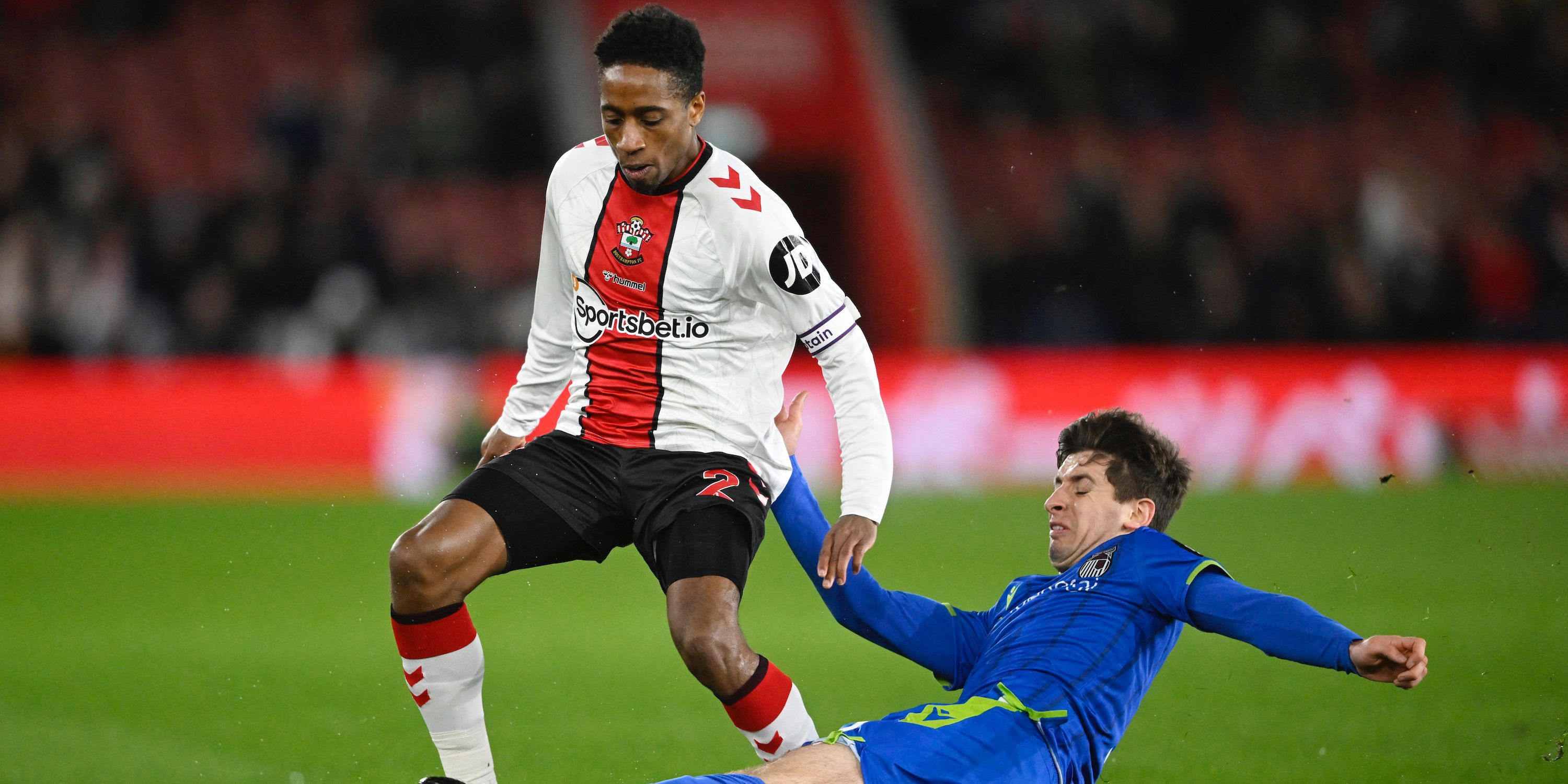 Grimsby Town's Anthony Driscoll-Glennon in action with Southampton's Kyle Walker-Peters