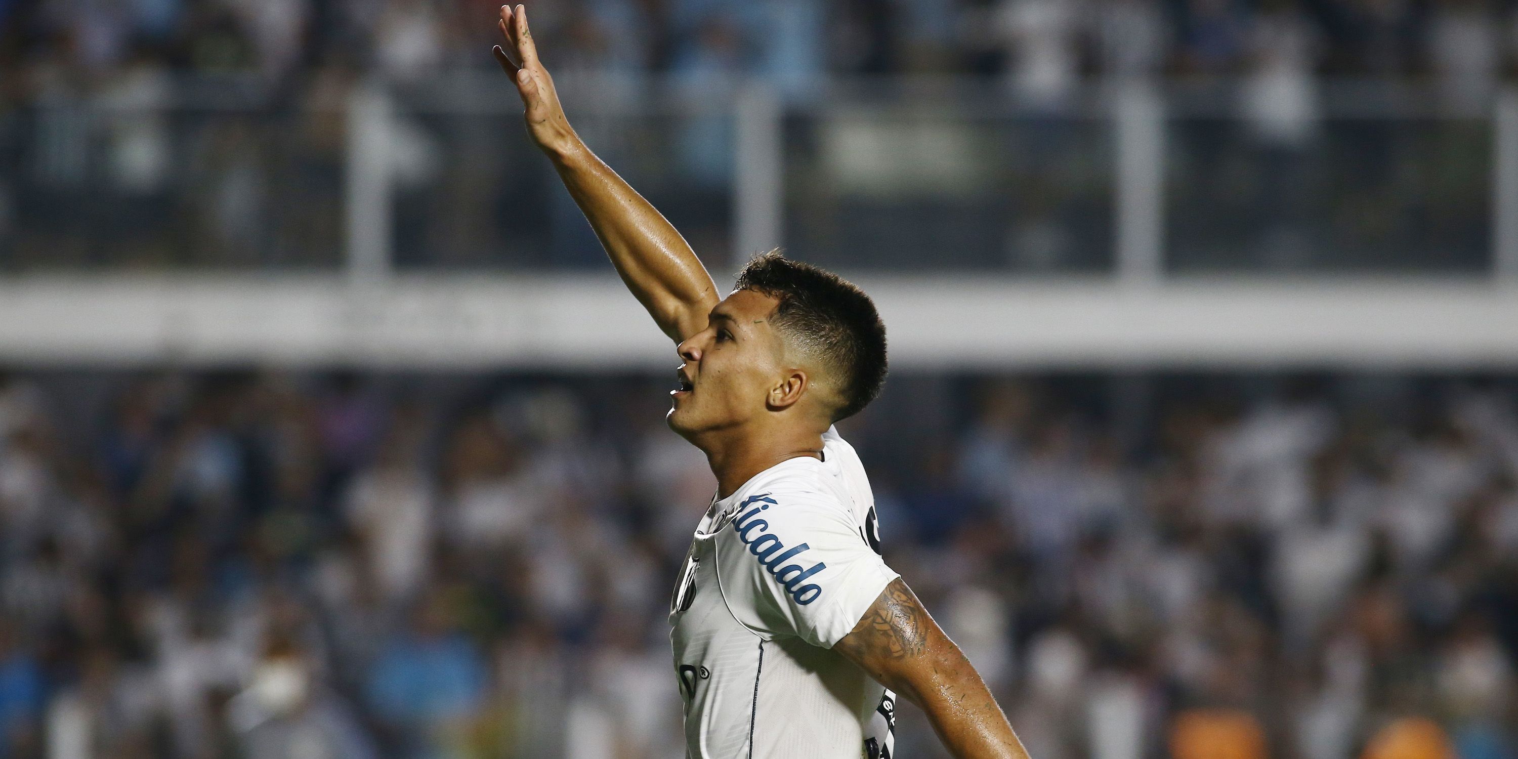 Santos' Marcos Leonardo celebrates after the match