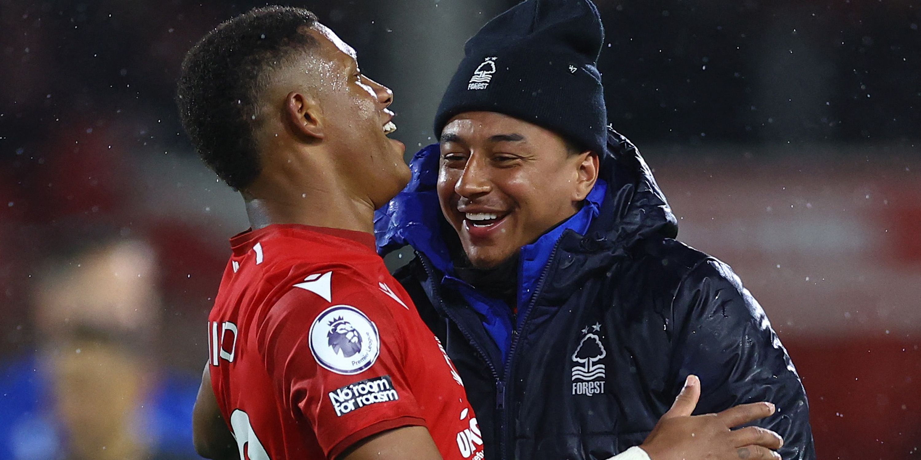 Nottingham Forest's Danilo celebrates with Jesse Lingard after the match