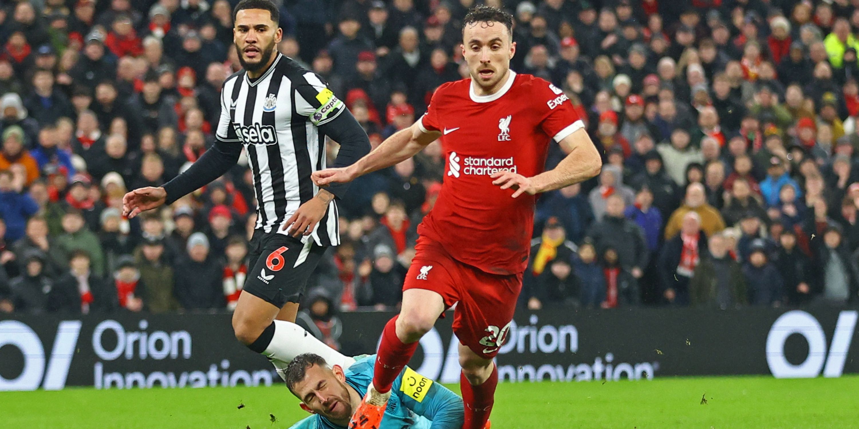Diogo Jota fouled by Martin Dubravka in Liverpool's 4-2 win over Newcastle