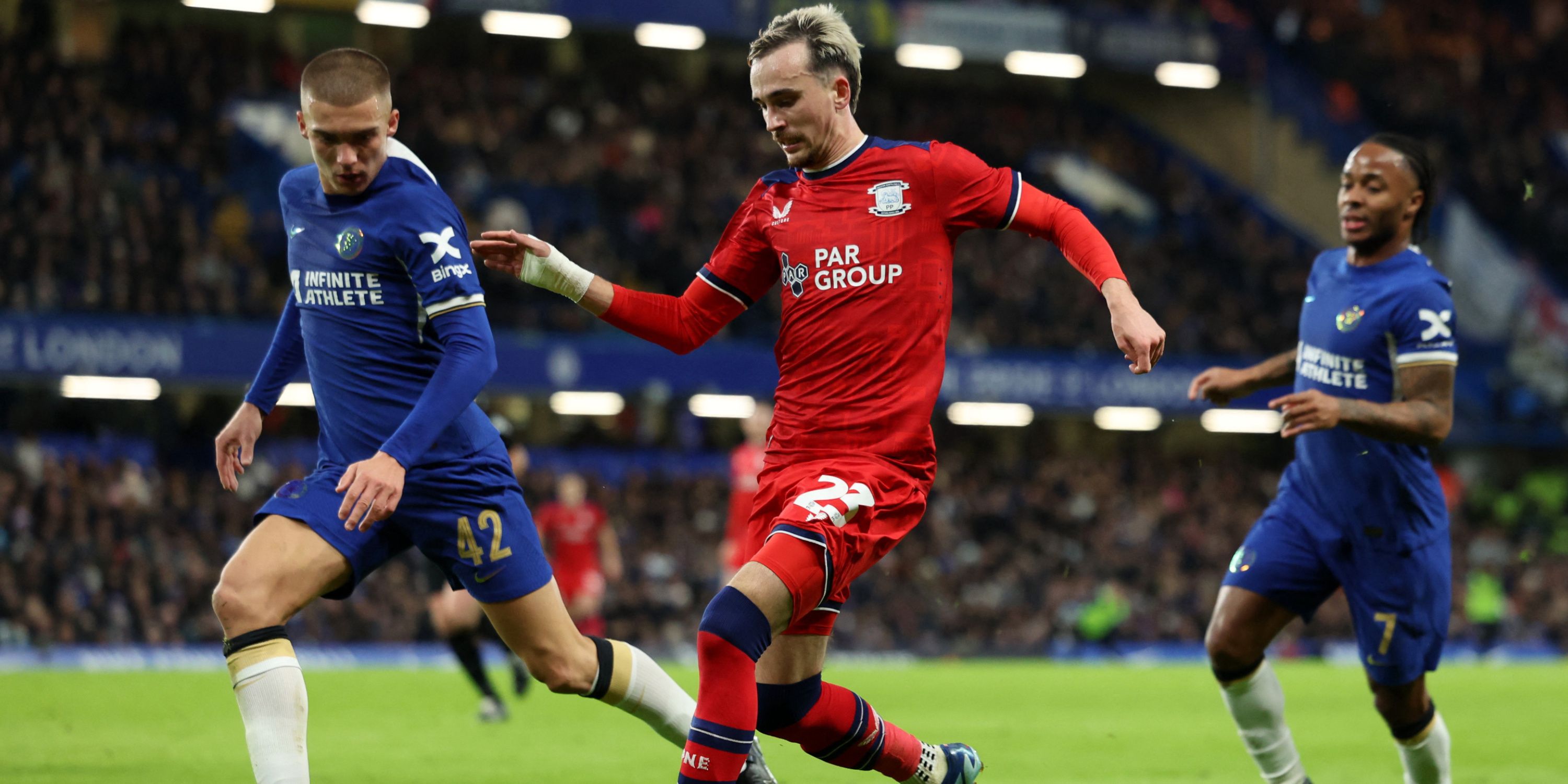 Preston attacker Liam Millar in FA Cup action against Chelsea