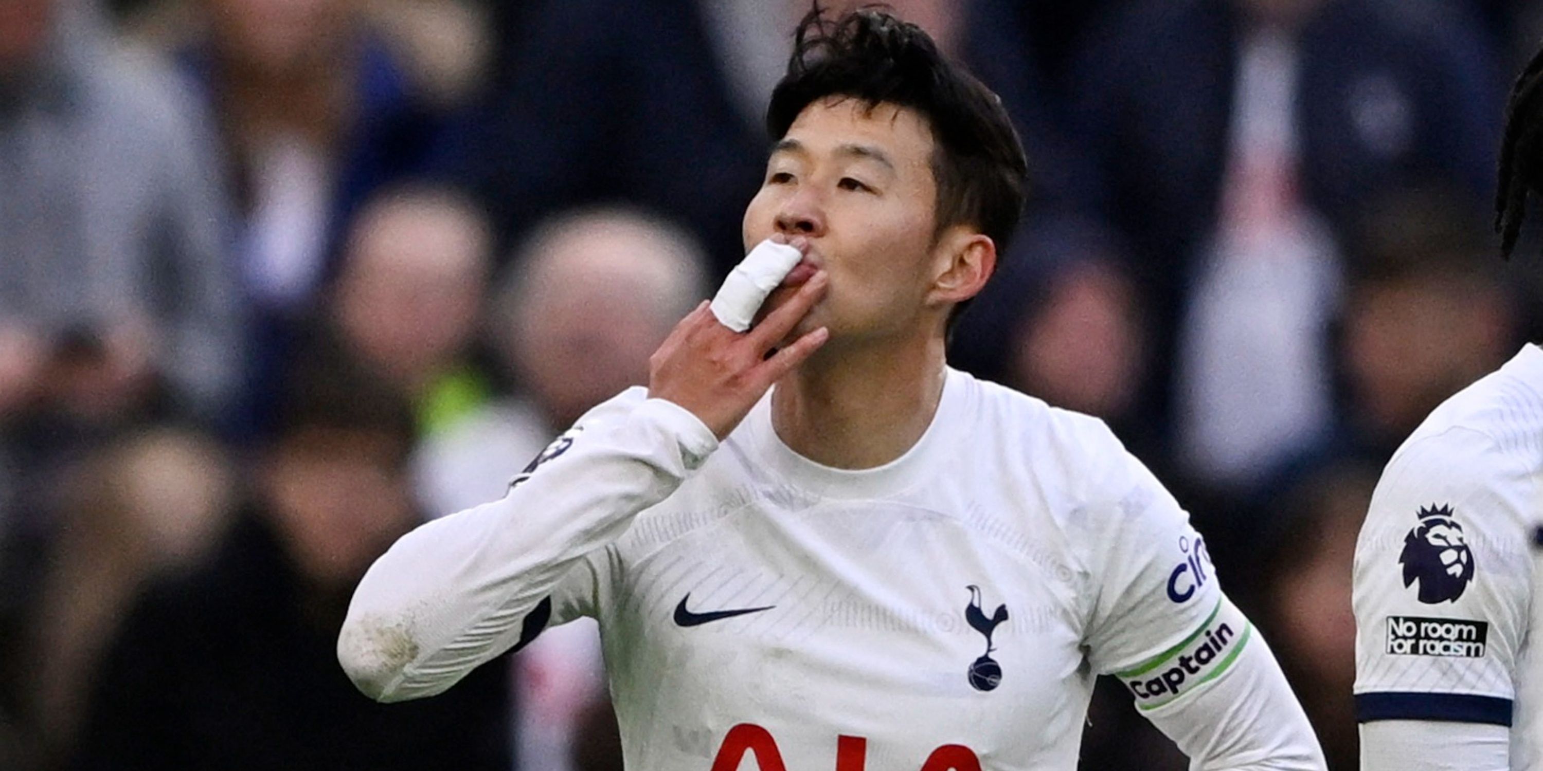 Heung-min Son scores for Tottenham.