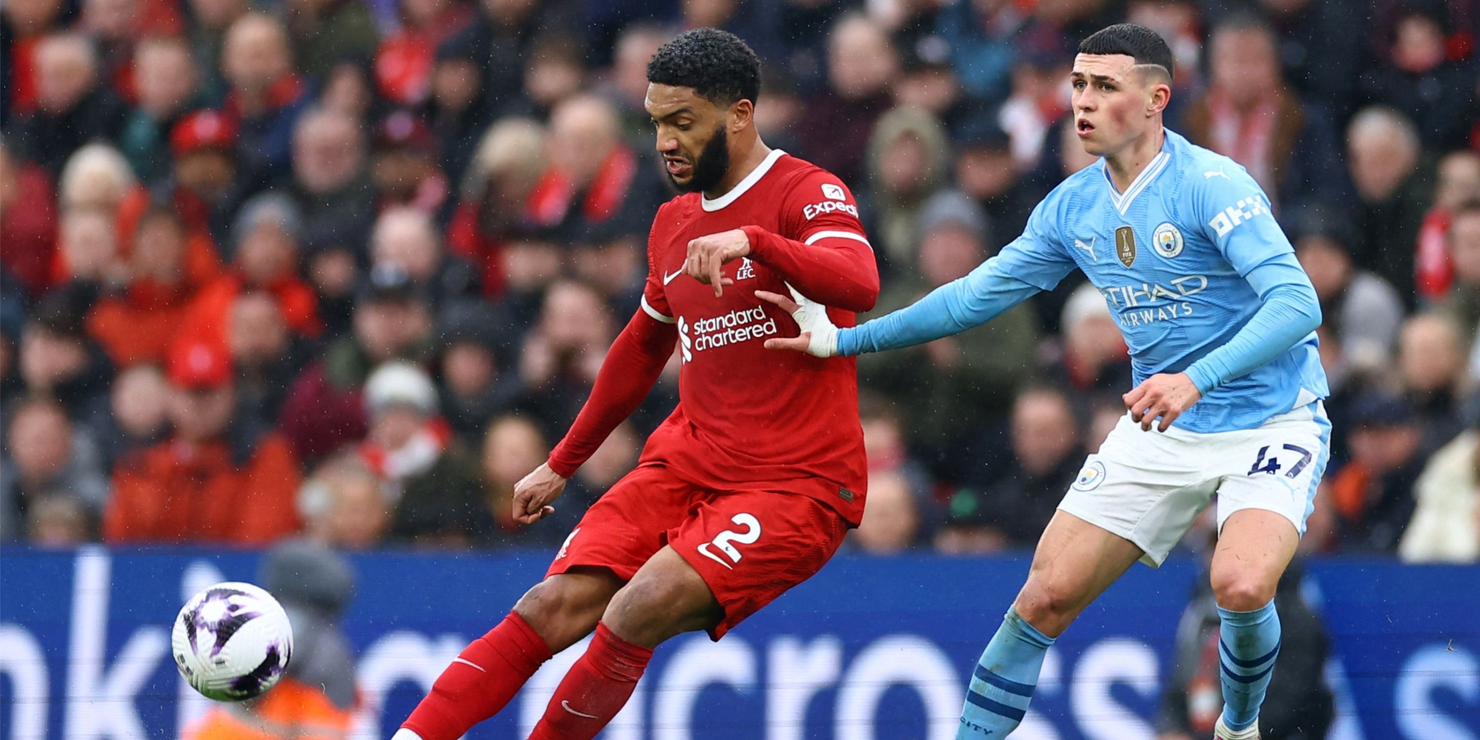 Joe Gomez in action against Manchester City