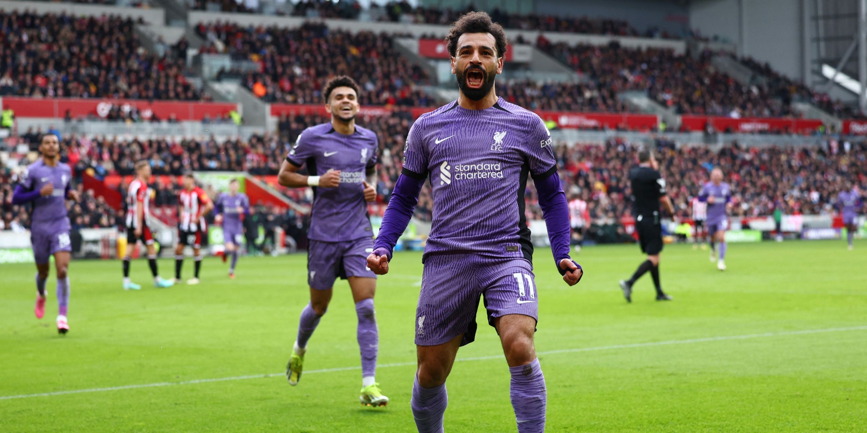 Mohamed Salah celebrates for Liverpool.