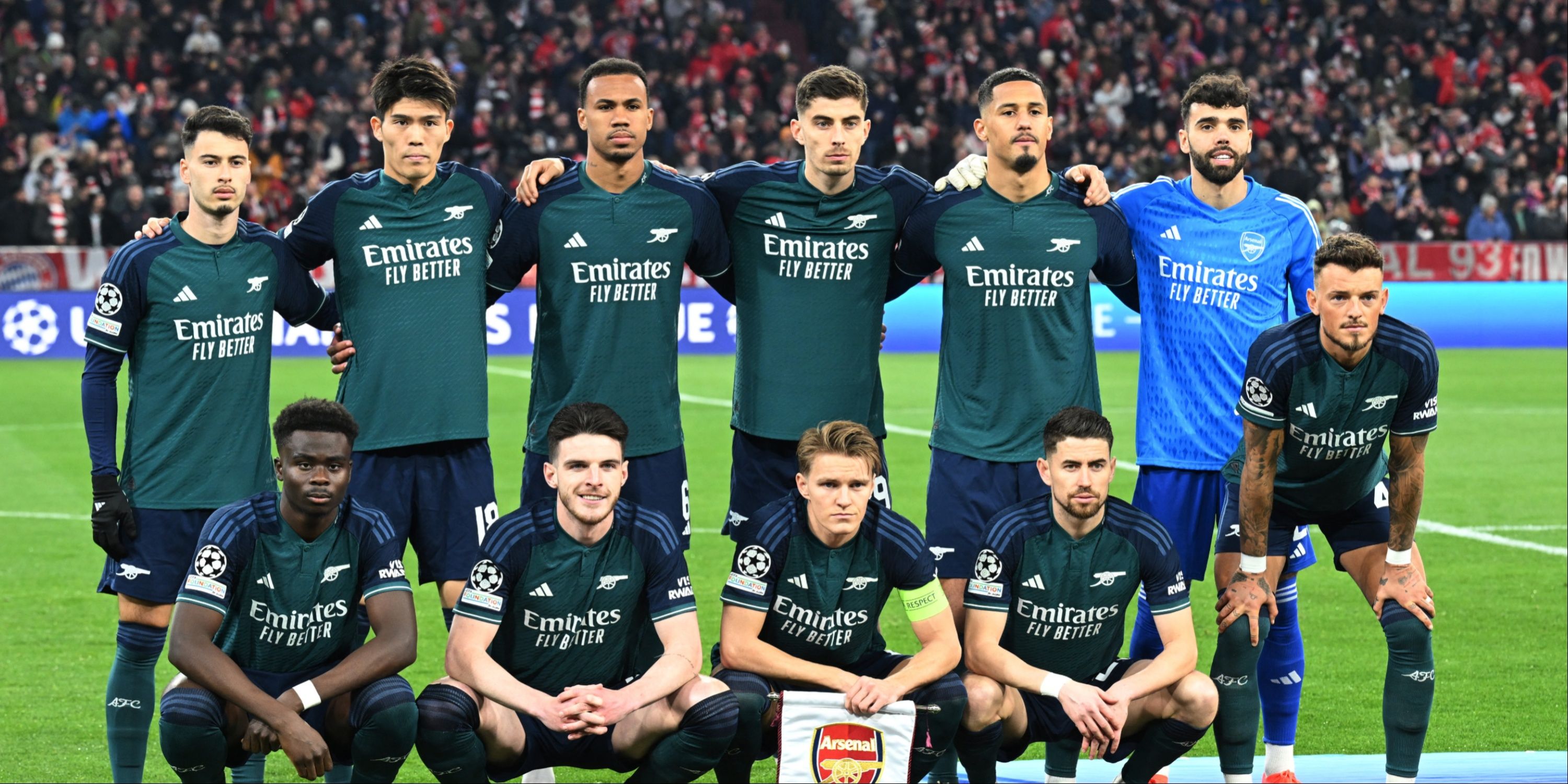 Arsenal-Bayern-Saka-Tomiyasu-Raya-White-Saliba-Odegaard-Havertz