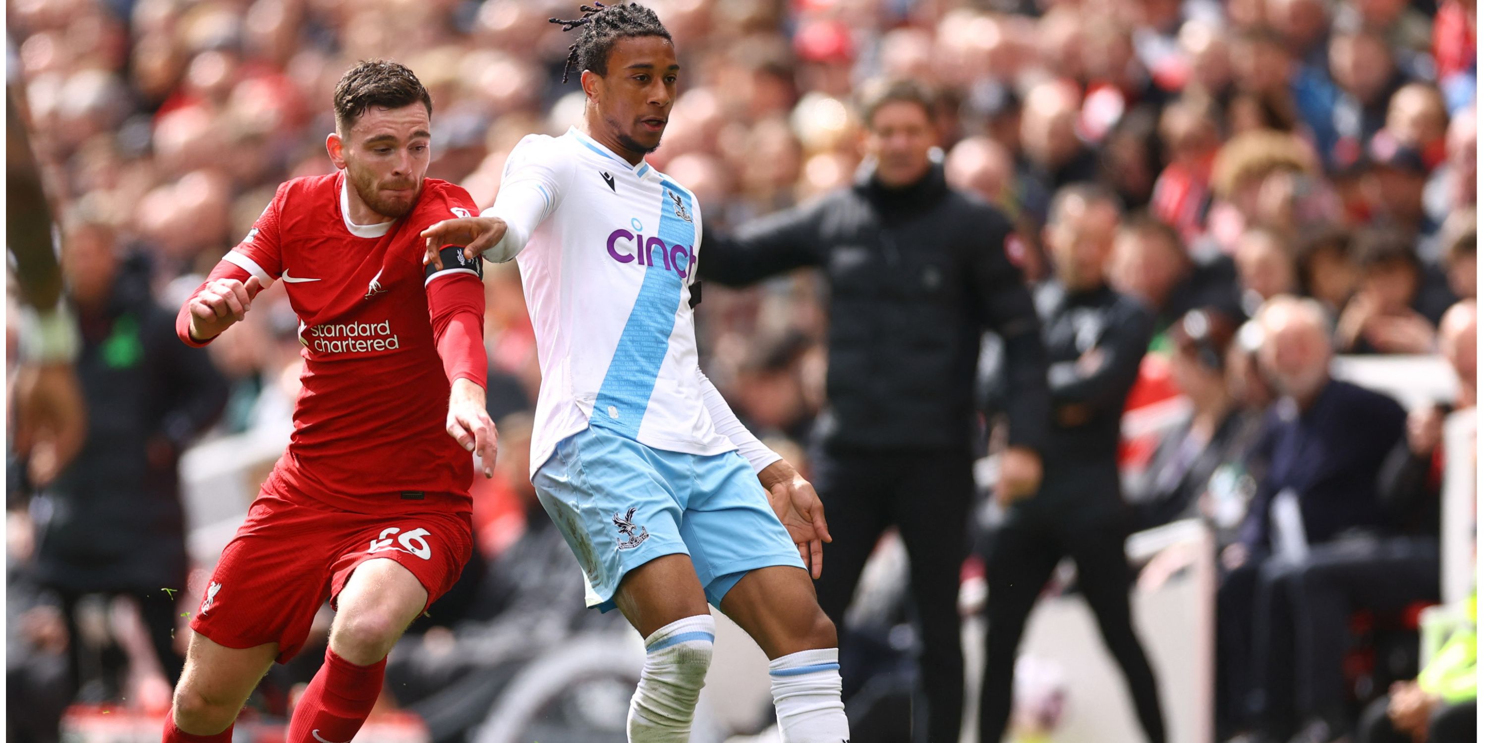 Crystal Palace midfielder Michael Olise in Premier League action against Liverpool