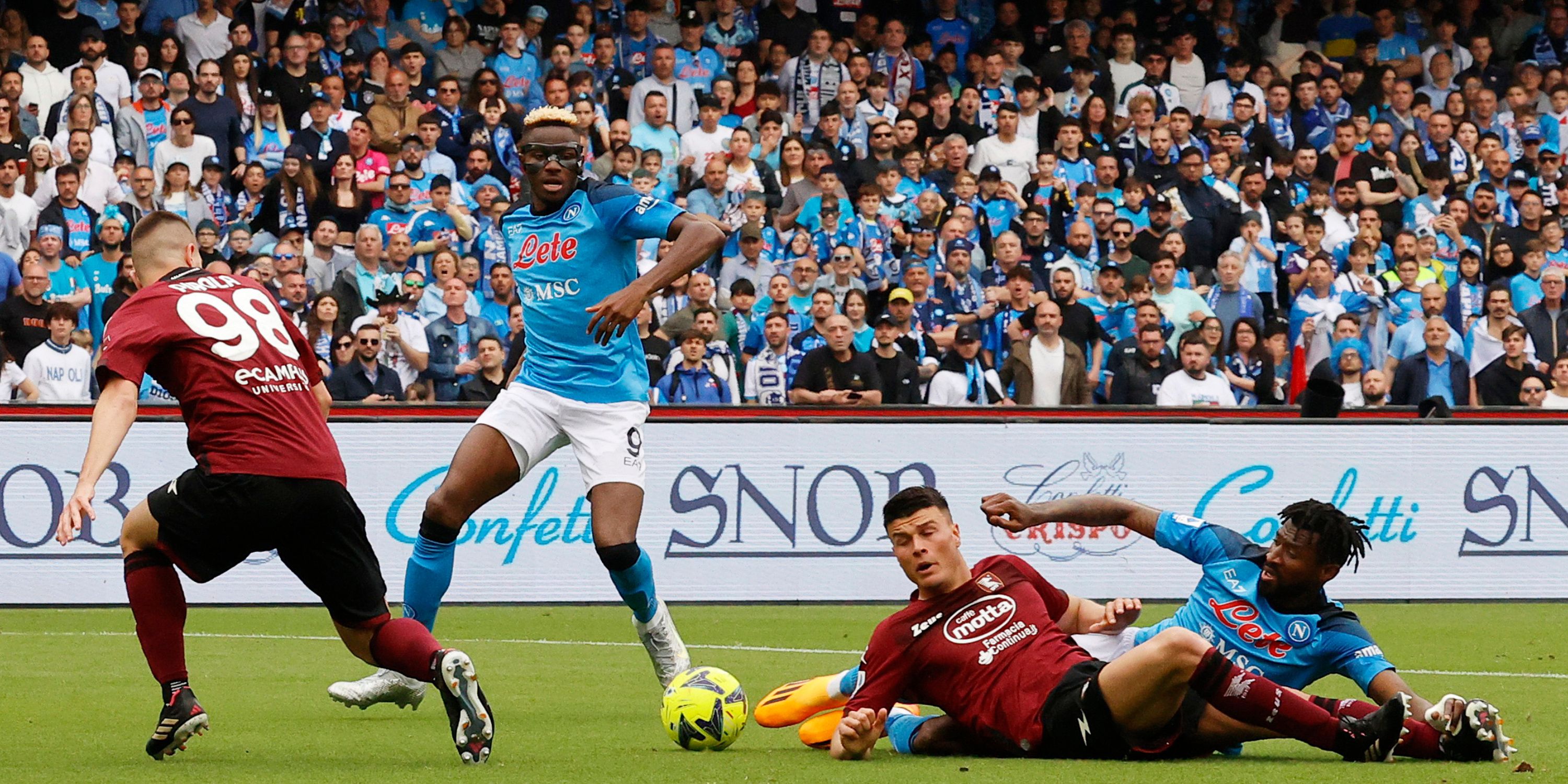 Salernitana centre-back Lorenzo Pirola in action against Napoli