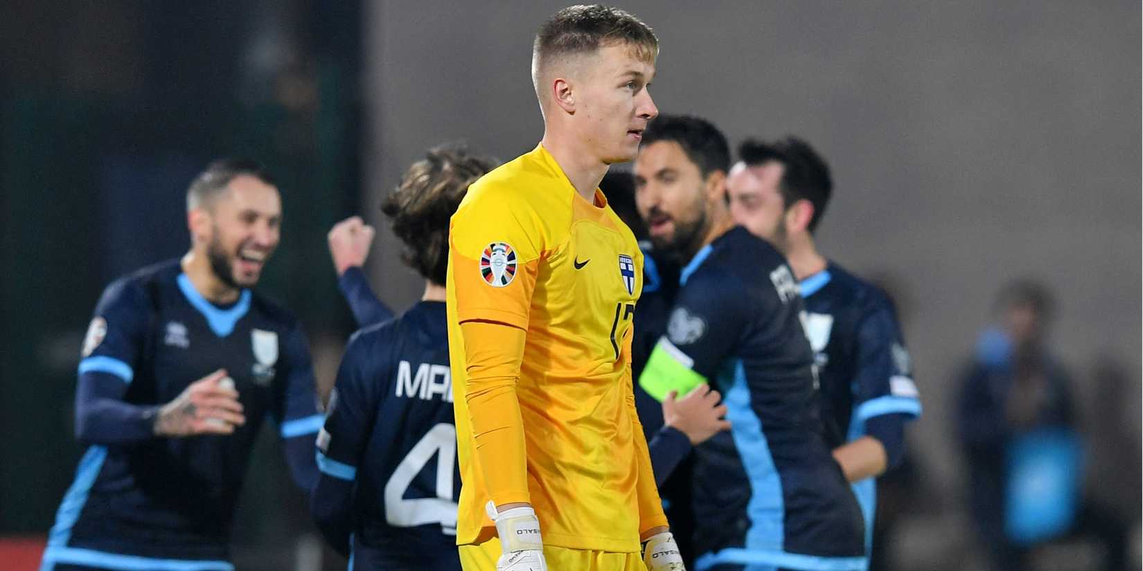 Finland's goalkeeper Viljami Sinisalo