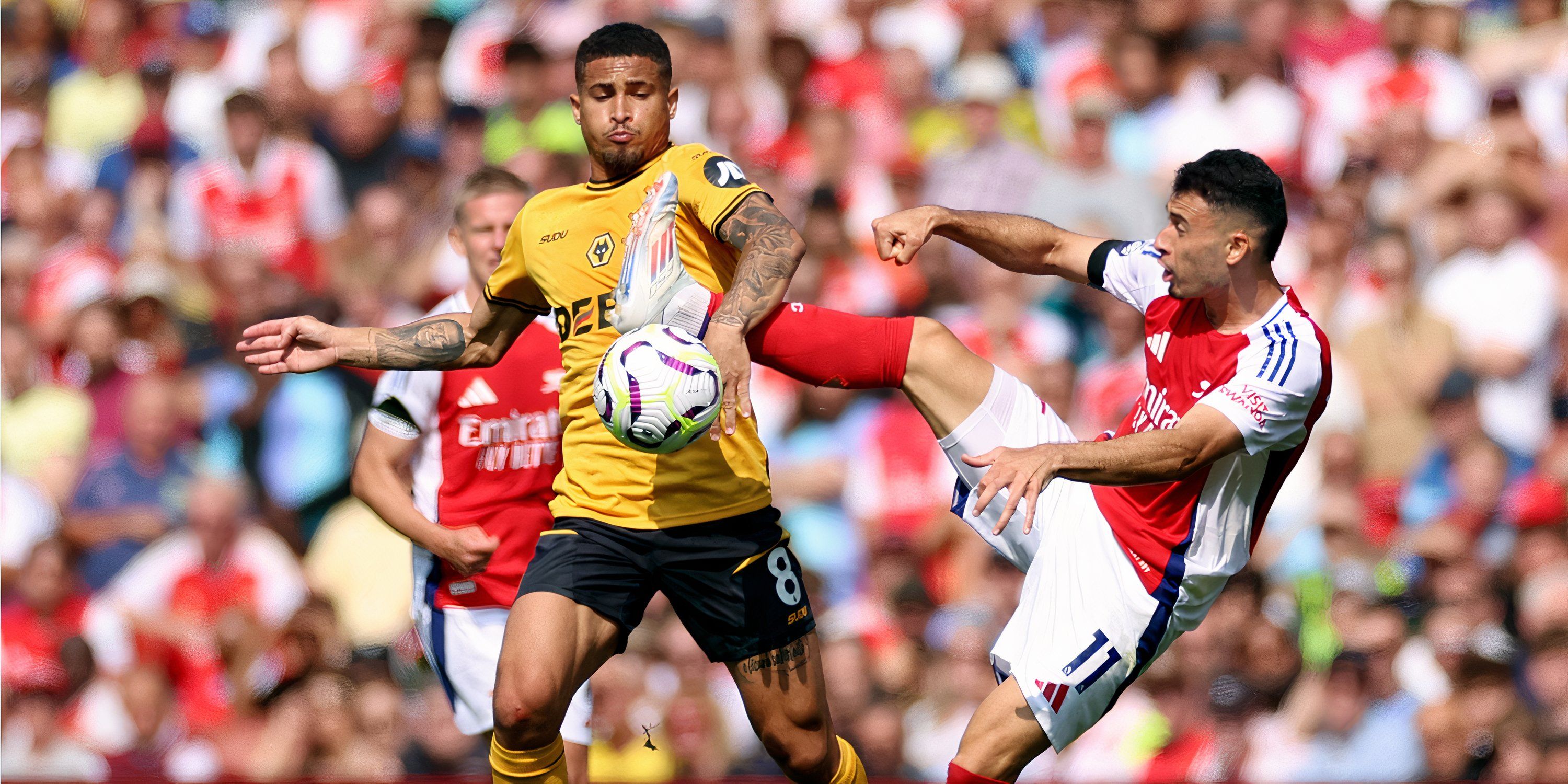 Wolves midfielder Joao Gomes vs Arsenal