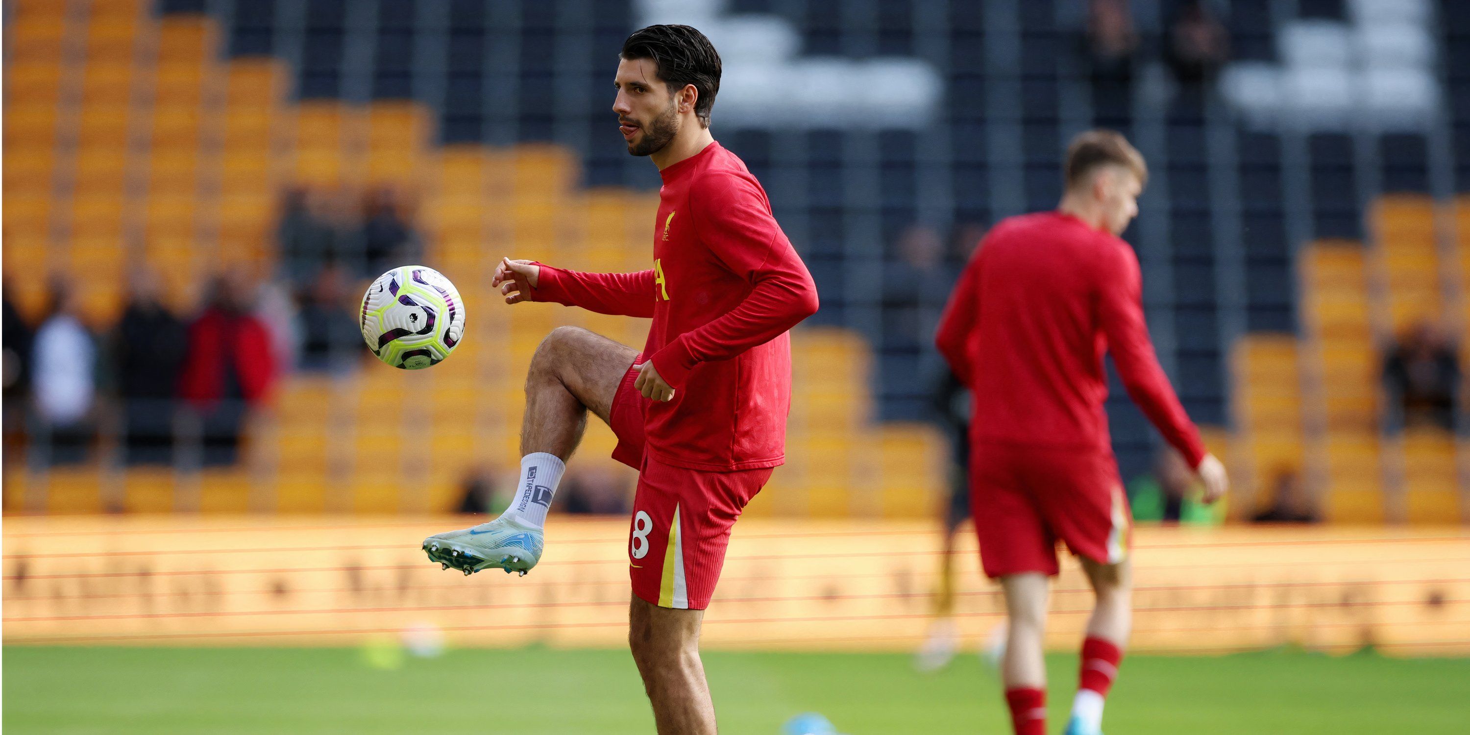 Dominik Szoboszlai warms up for Liverpool