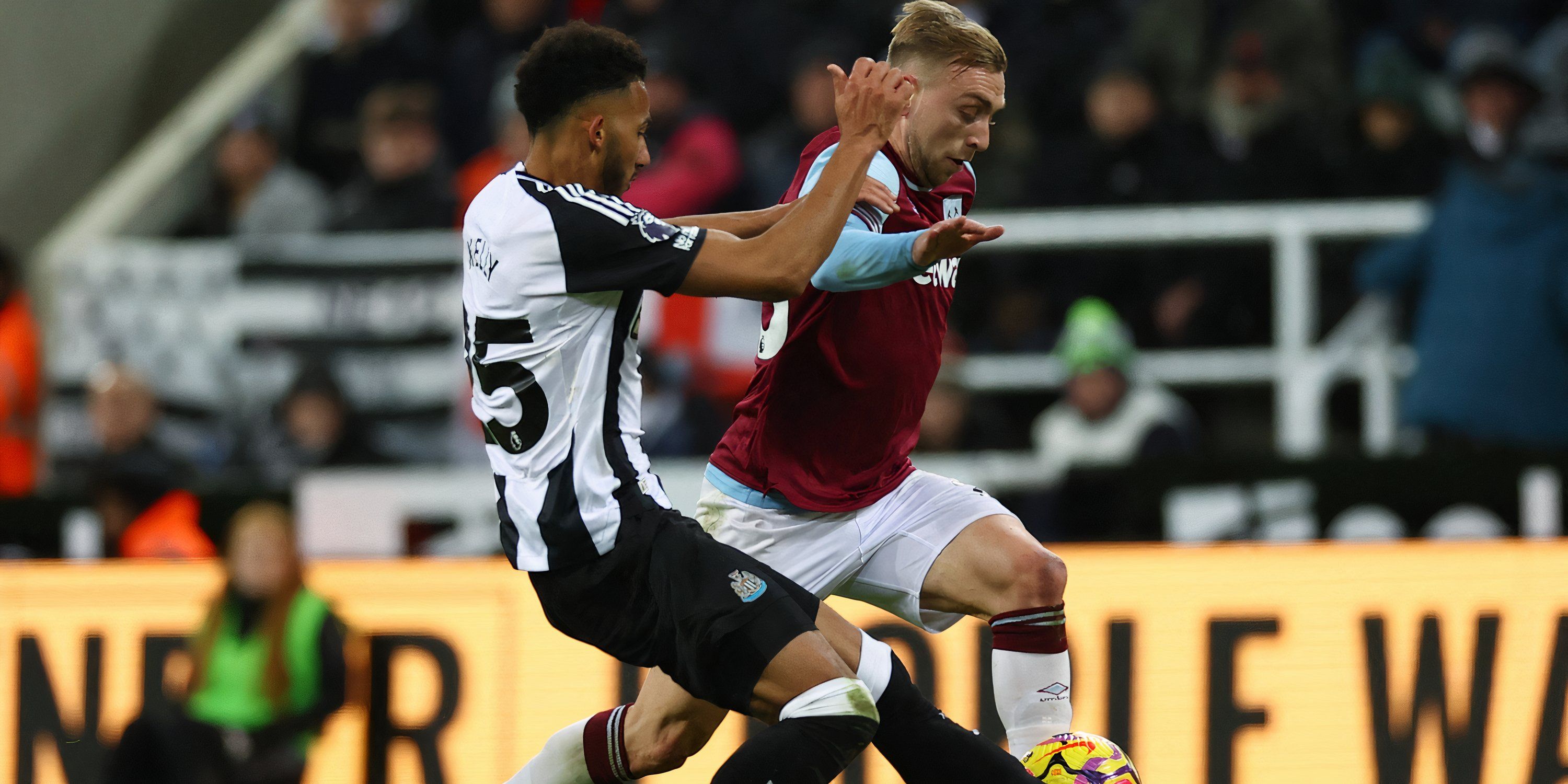 Newcastle defender Lloyd Kelly against Jarrod Bowen