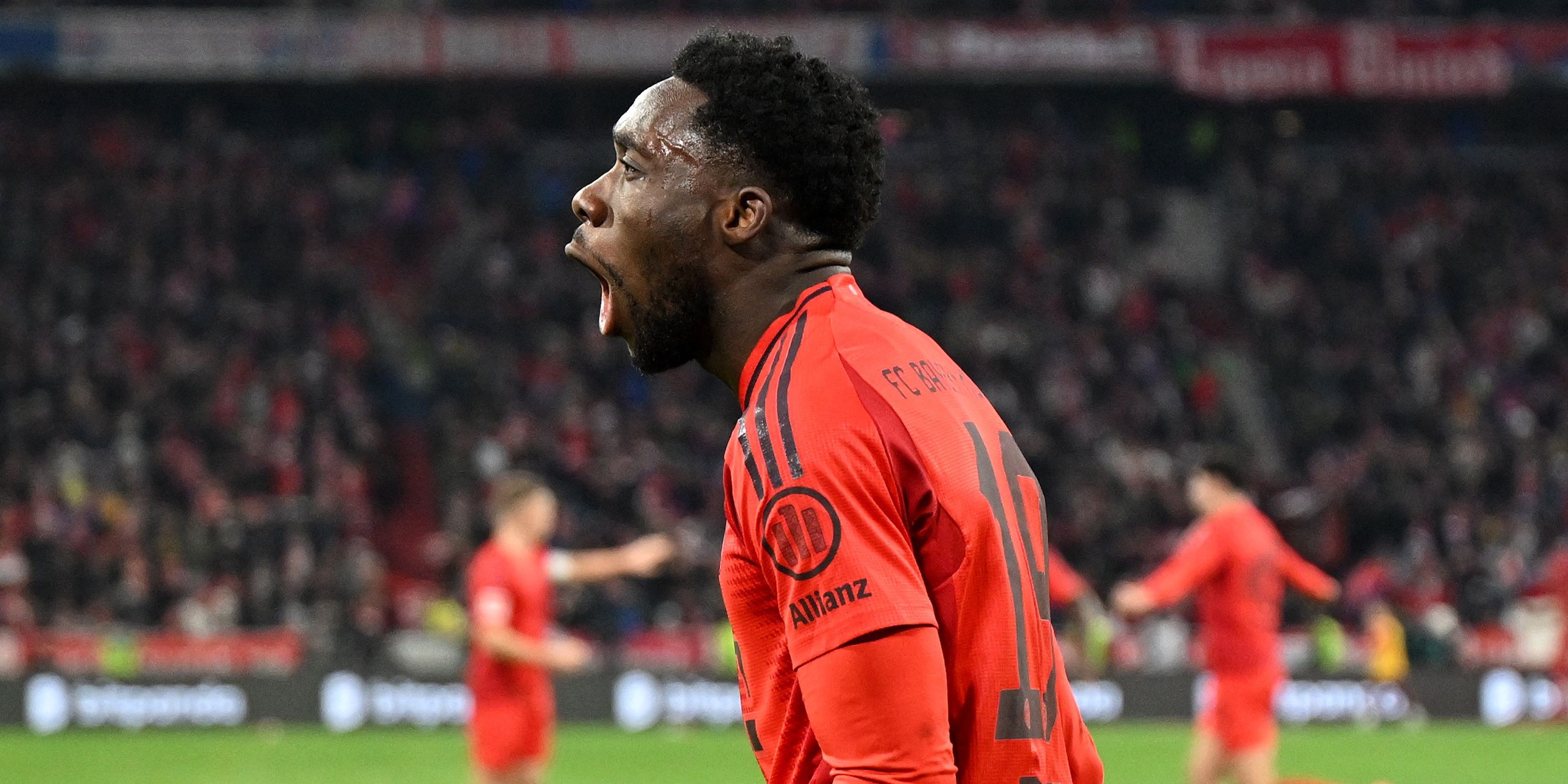 Bayern Munich's Alphonso Davies celebrates his fifth goal