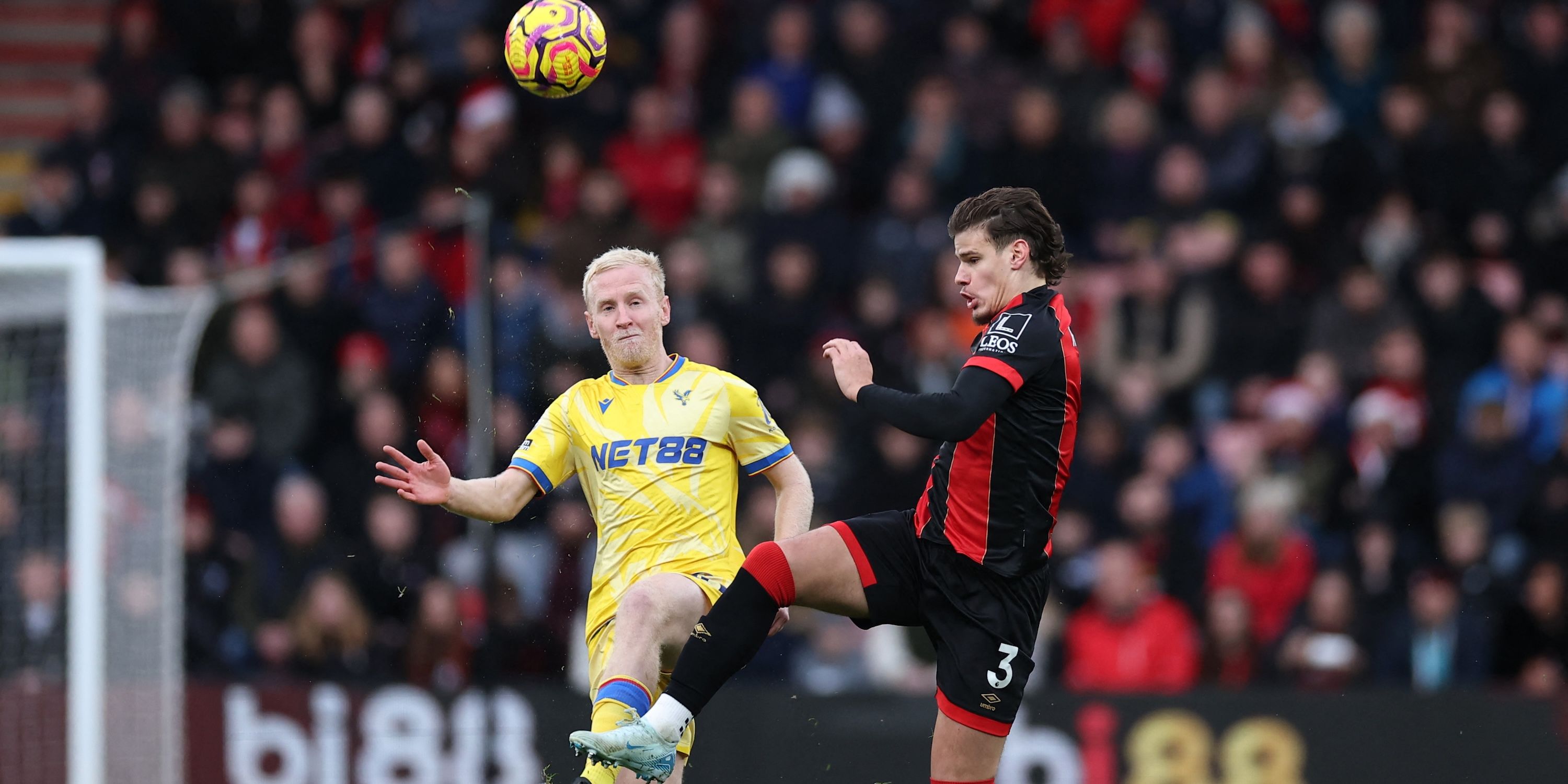 Bournemouth's Milos Kerkez faces Crystal Palace's Will Hughes