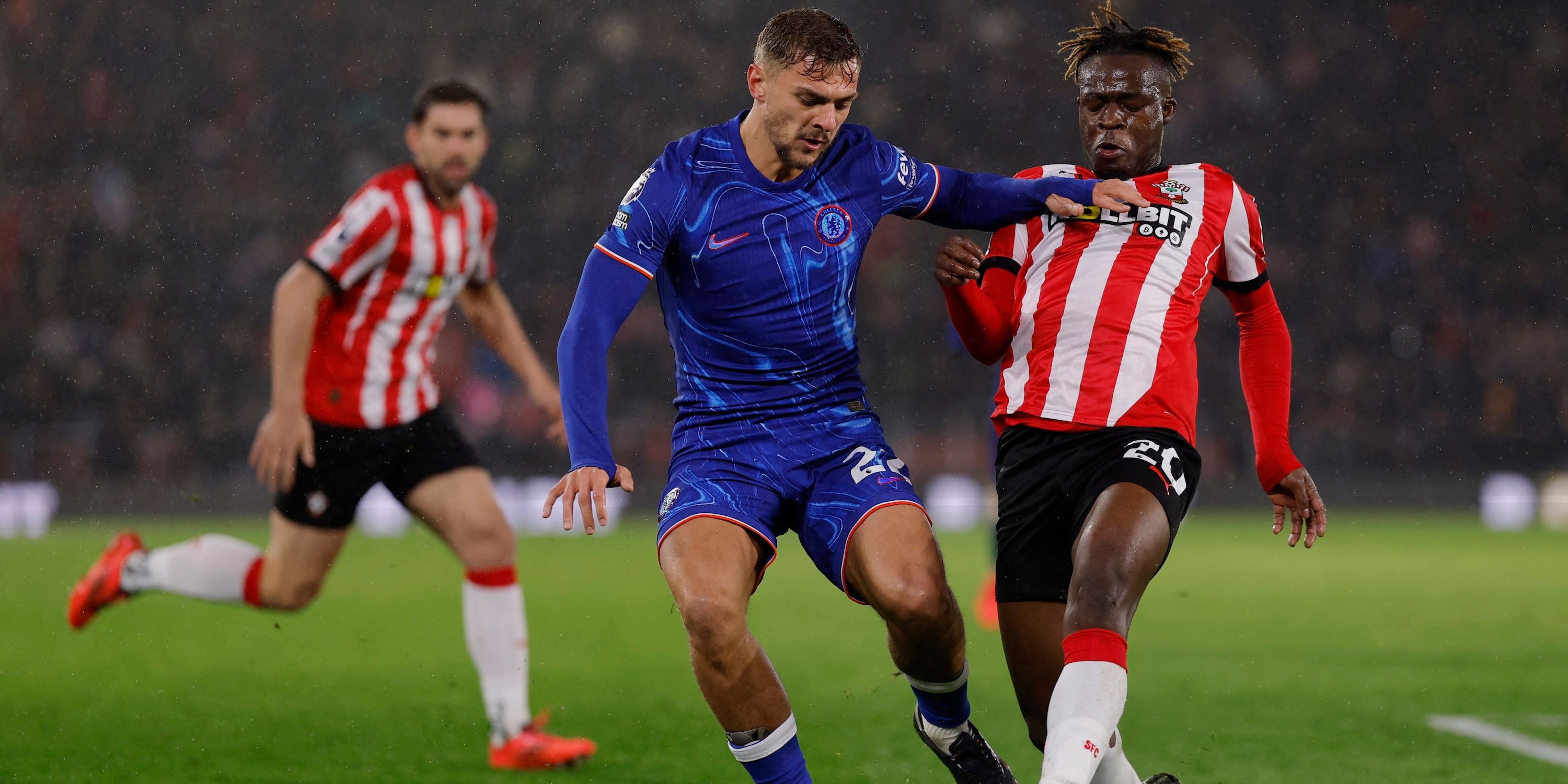 Chelsea's Kiernan Dewsbury-Hall in action with Southampton's Kamaldeen Sulemana