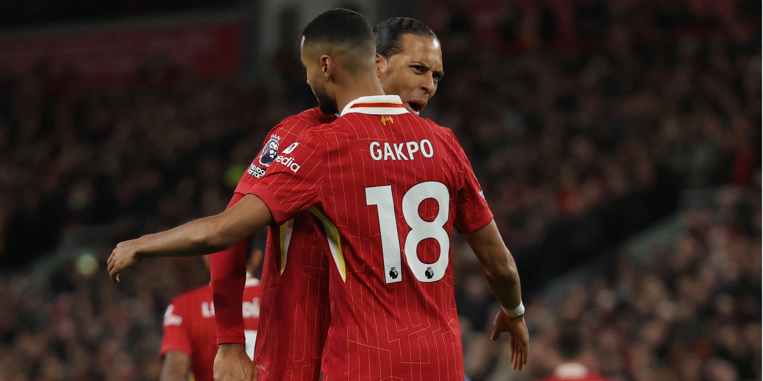 Cody Gakpo and Virgil van Dijk celebrate for Liverpool