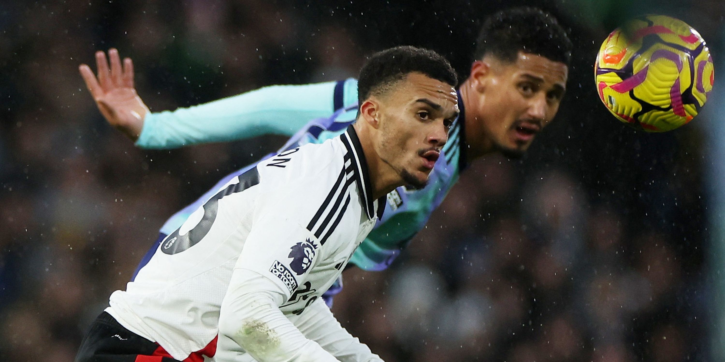 Fulham's Anthony Robinson vs Arsenal's William Saliba in action