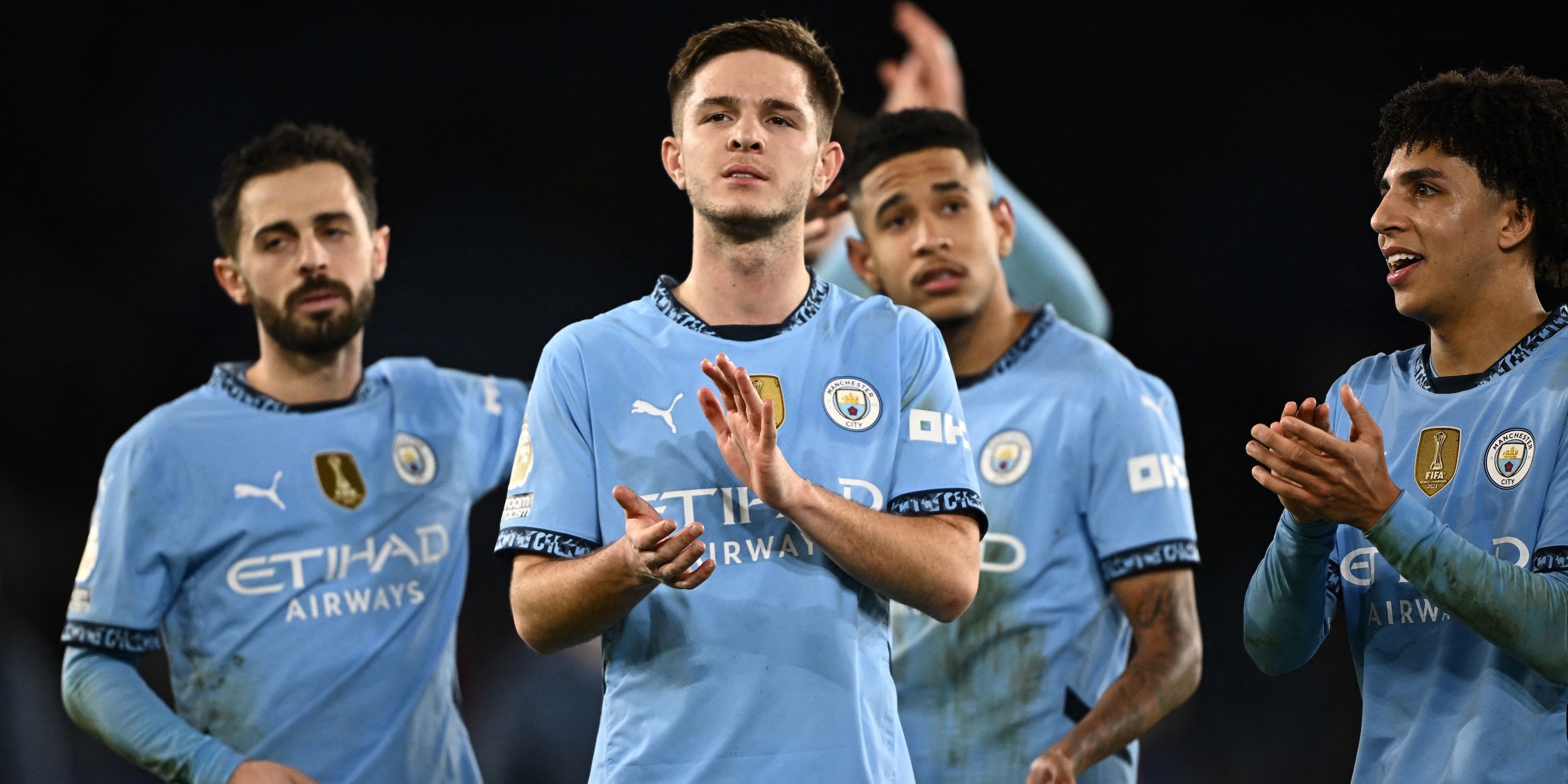 Manchester City's James McAtee celebrates after the match