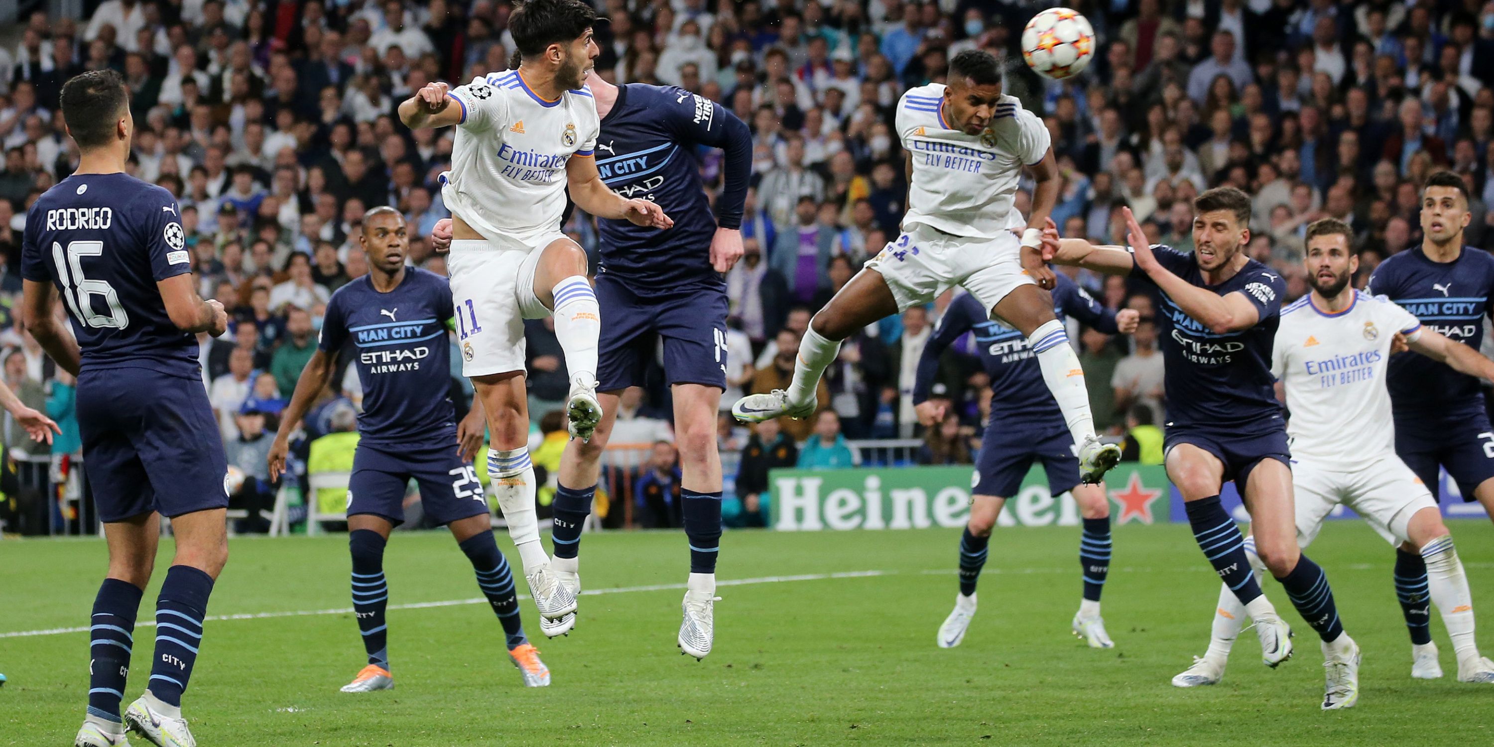 Rodrygo scores a goal for Real Madrid against Manchester City in the Champions League