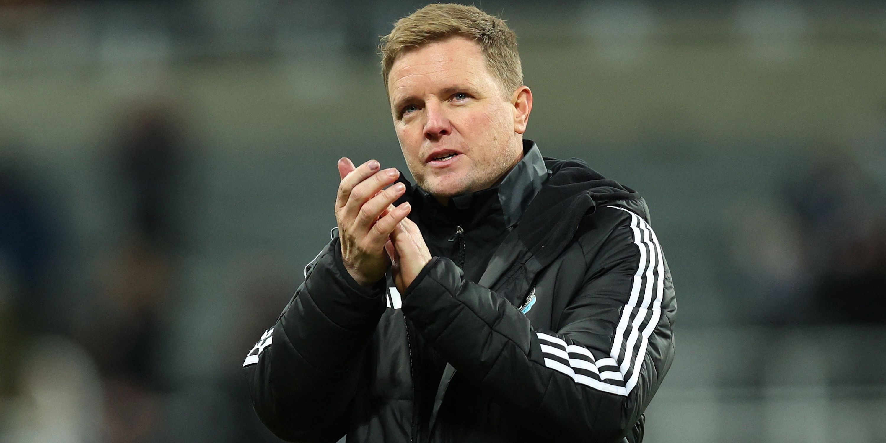 Newcastle United manager Eddie Howe applauds his fans after the match