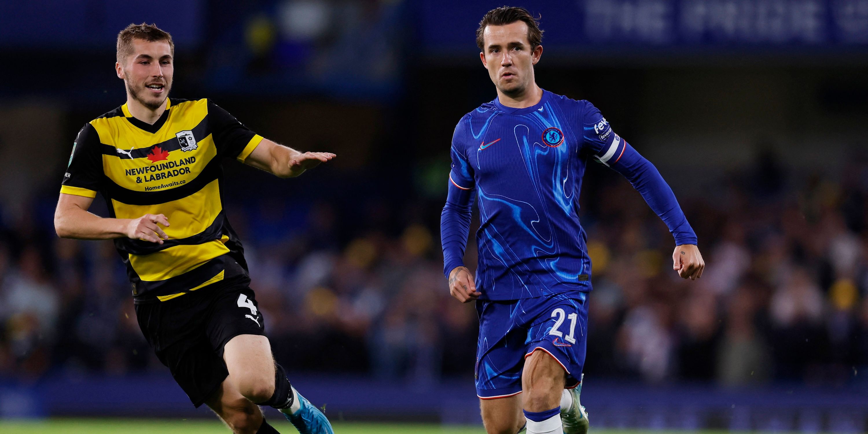 Barrow's Dean Campbell in action with Chelsea's Ben Chilwell