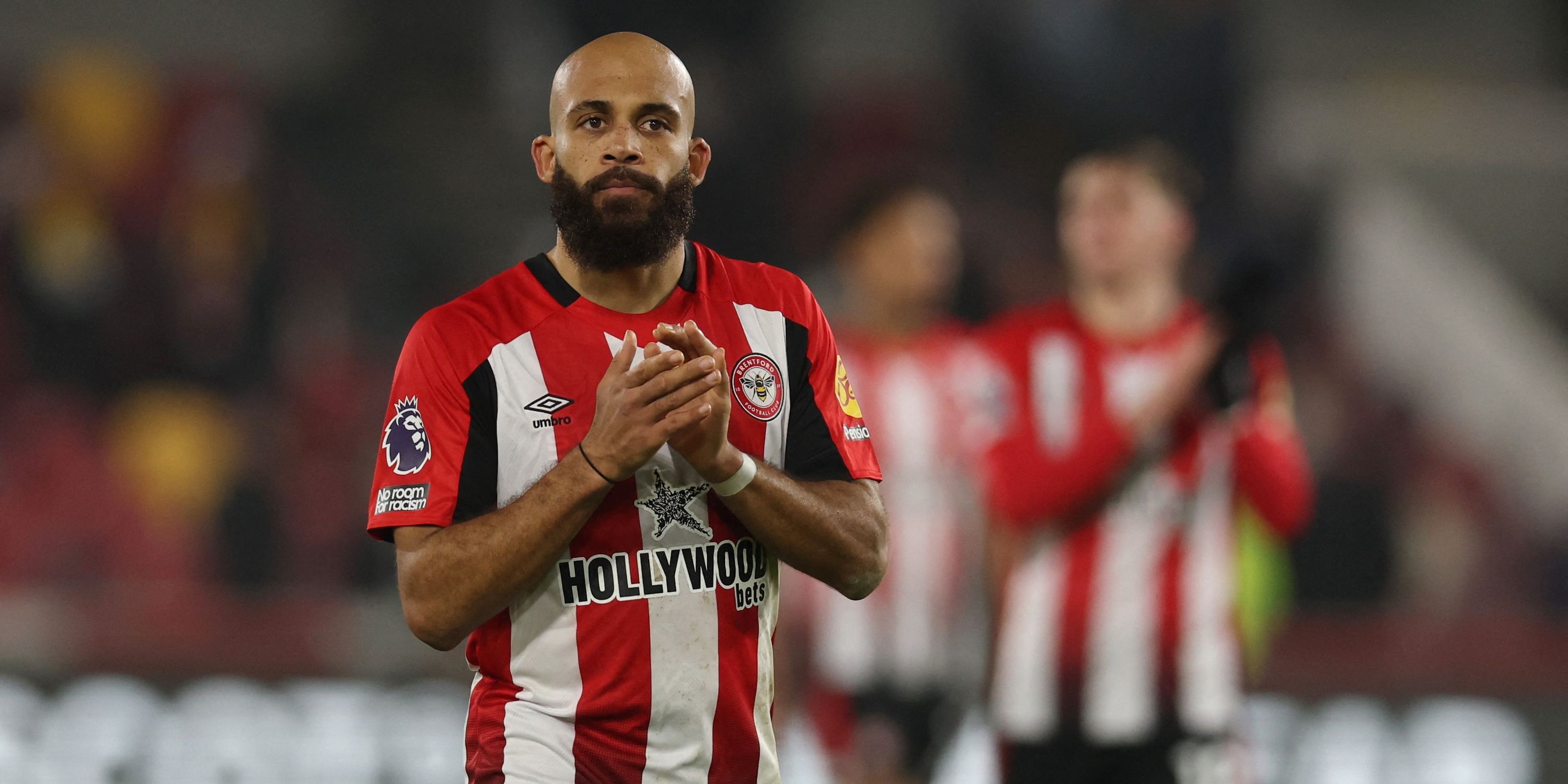 Brentford's Bryan Mbeumo looks dejected after the match