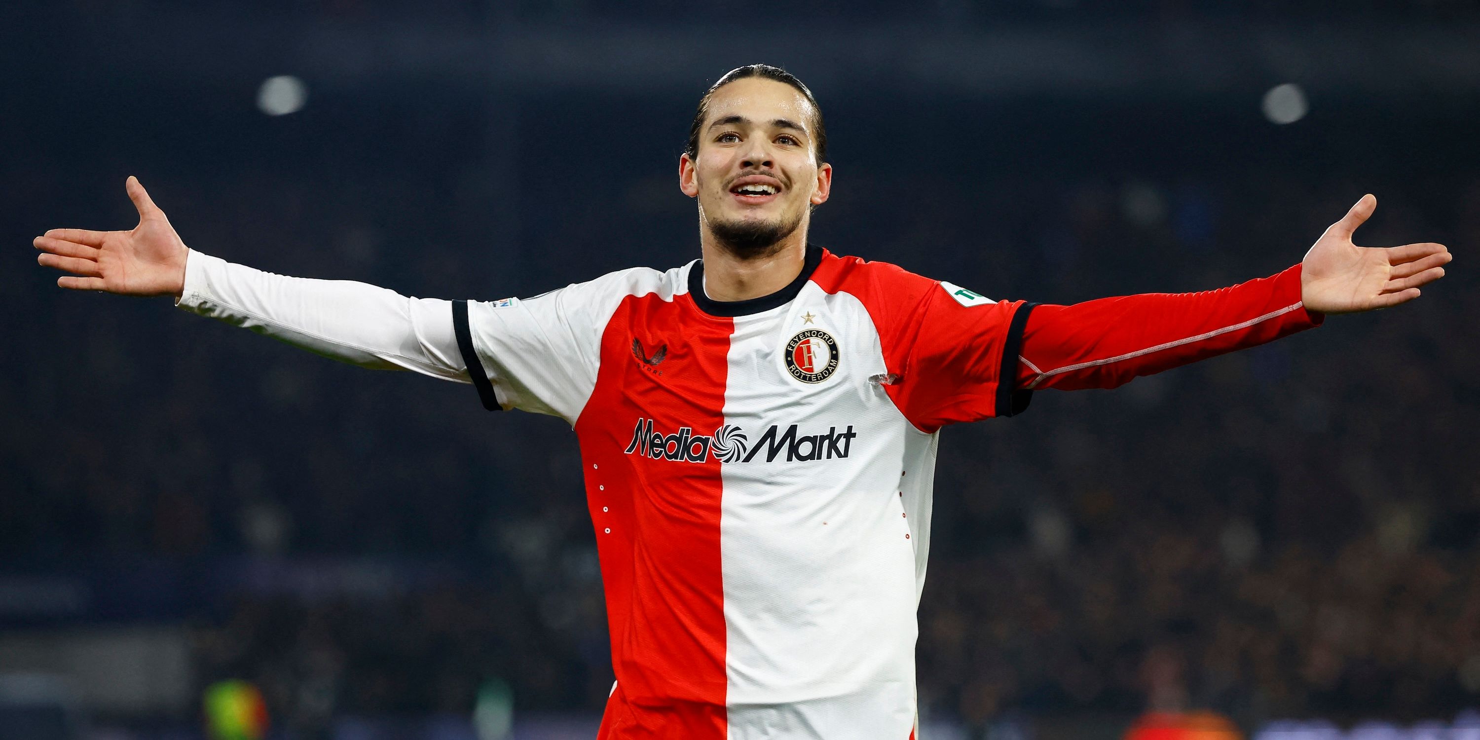 Feyenoord's Anis Hadj Moussa celebrates scoring their third goal