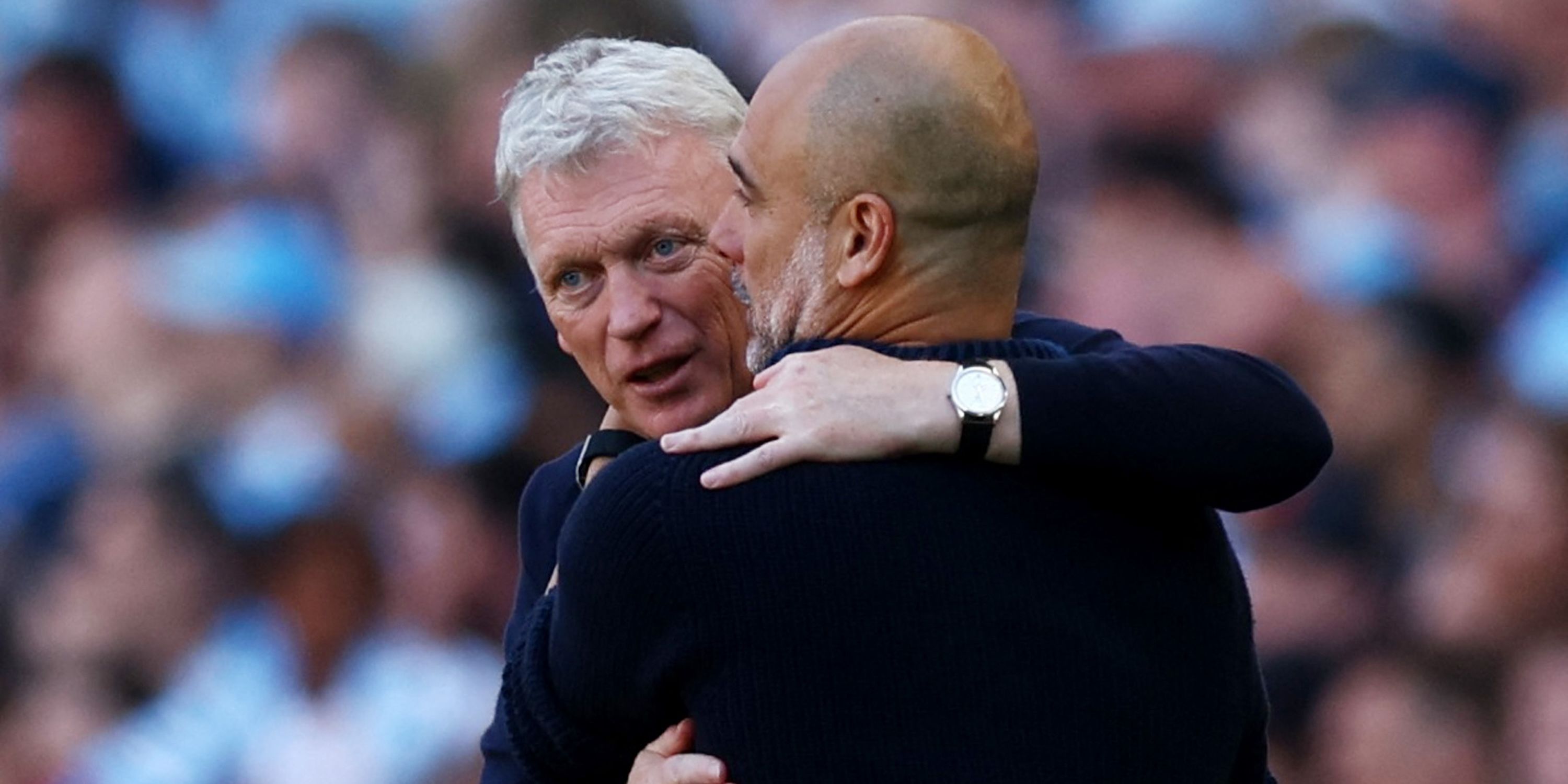 Manchester City coach Guardiola and West Ham United coach David Moyes